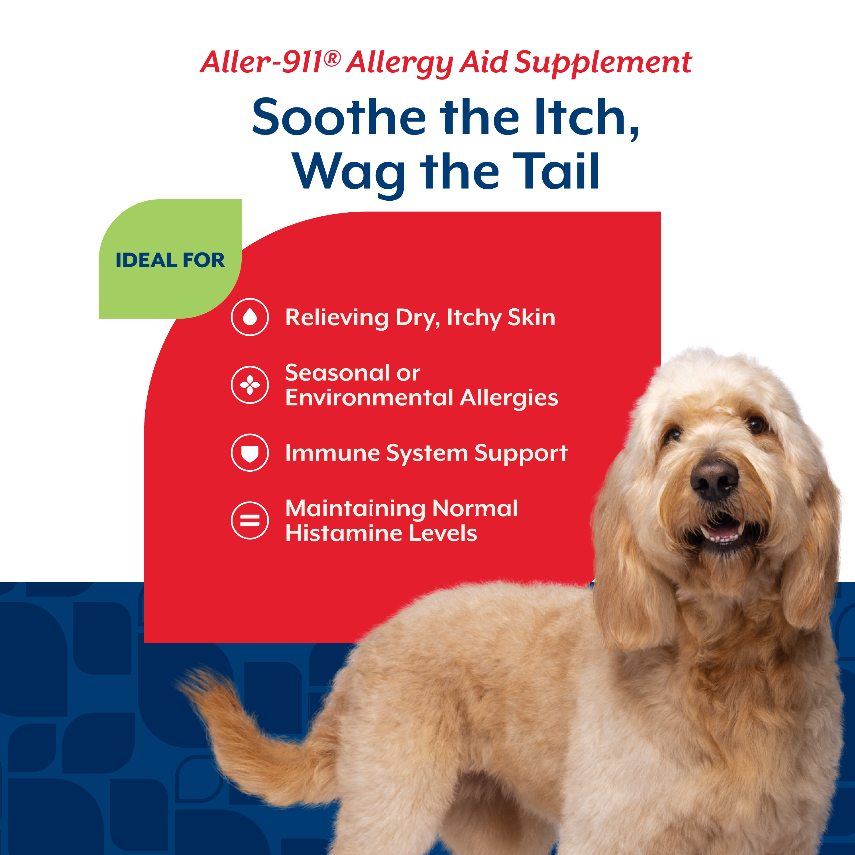 Panel listing what NaturVet Aller-911 Allergy Aid Scoopable Tiny Bites is ideal for