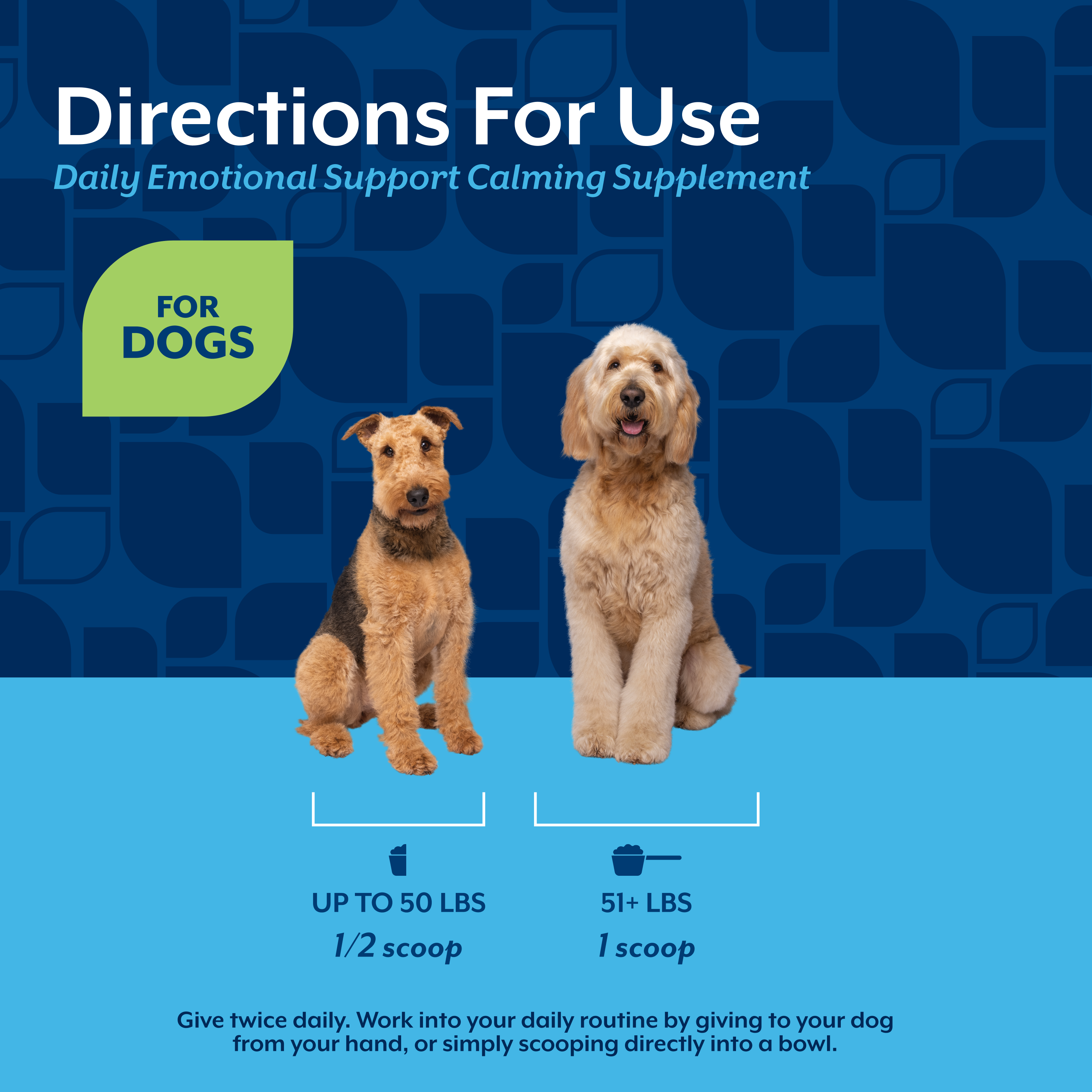 Feeding directions chart by dog weight for NaturVet Daily Emotional Support Calming Scoopable Tiny Bites