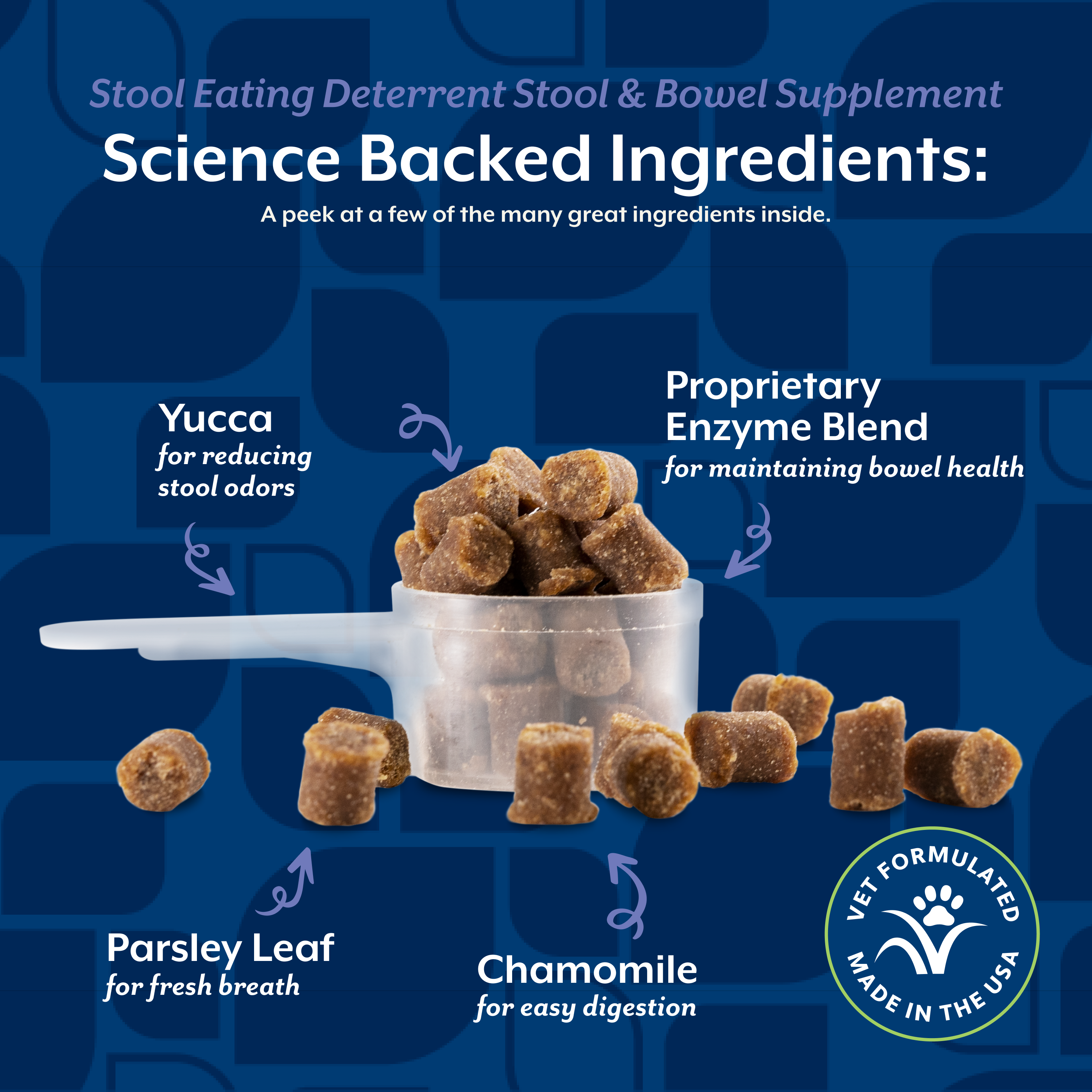 Science-backed ingredient panel for NaturVet Stool Eating Deterrent Scoopable Tiny Bites