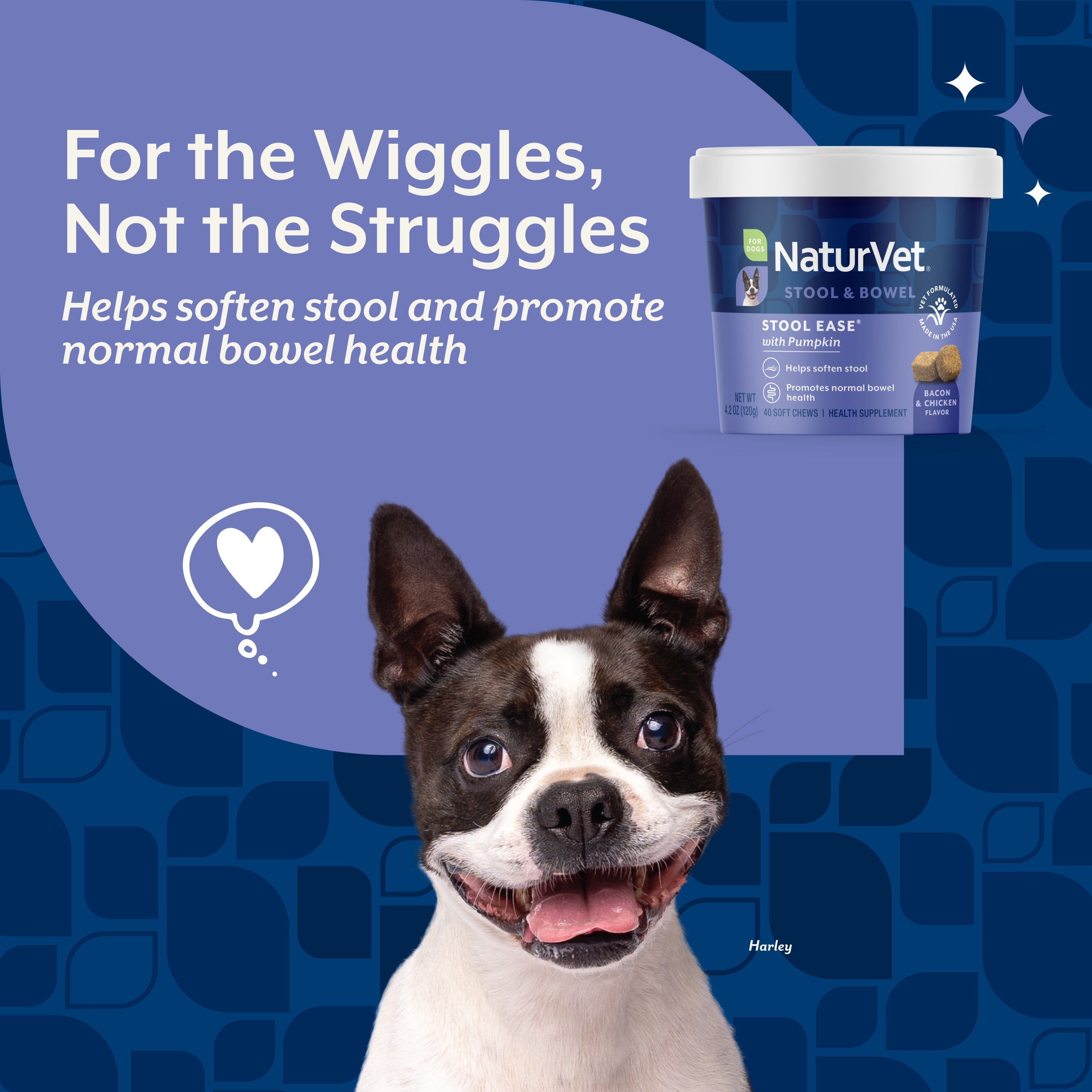NaturVet Stool Ease Soft Chews for dogs — helps soften stool and promote normal bowel health