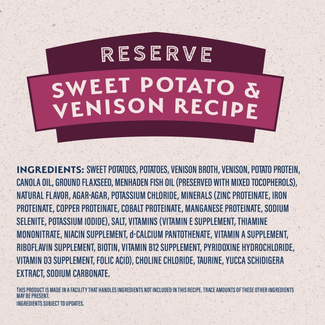 Natural Balance Sweet Potato & Venison Paté ingredients list panel
