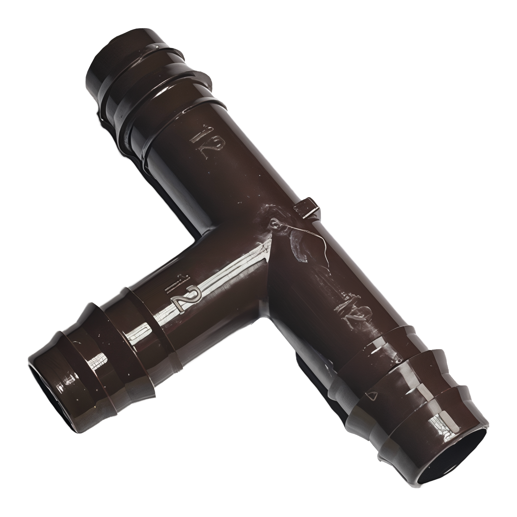 Netafim Techline EZ 12mm T12TEE insert tee three-way barbed fitting angled view showing 12 size marking