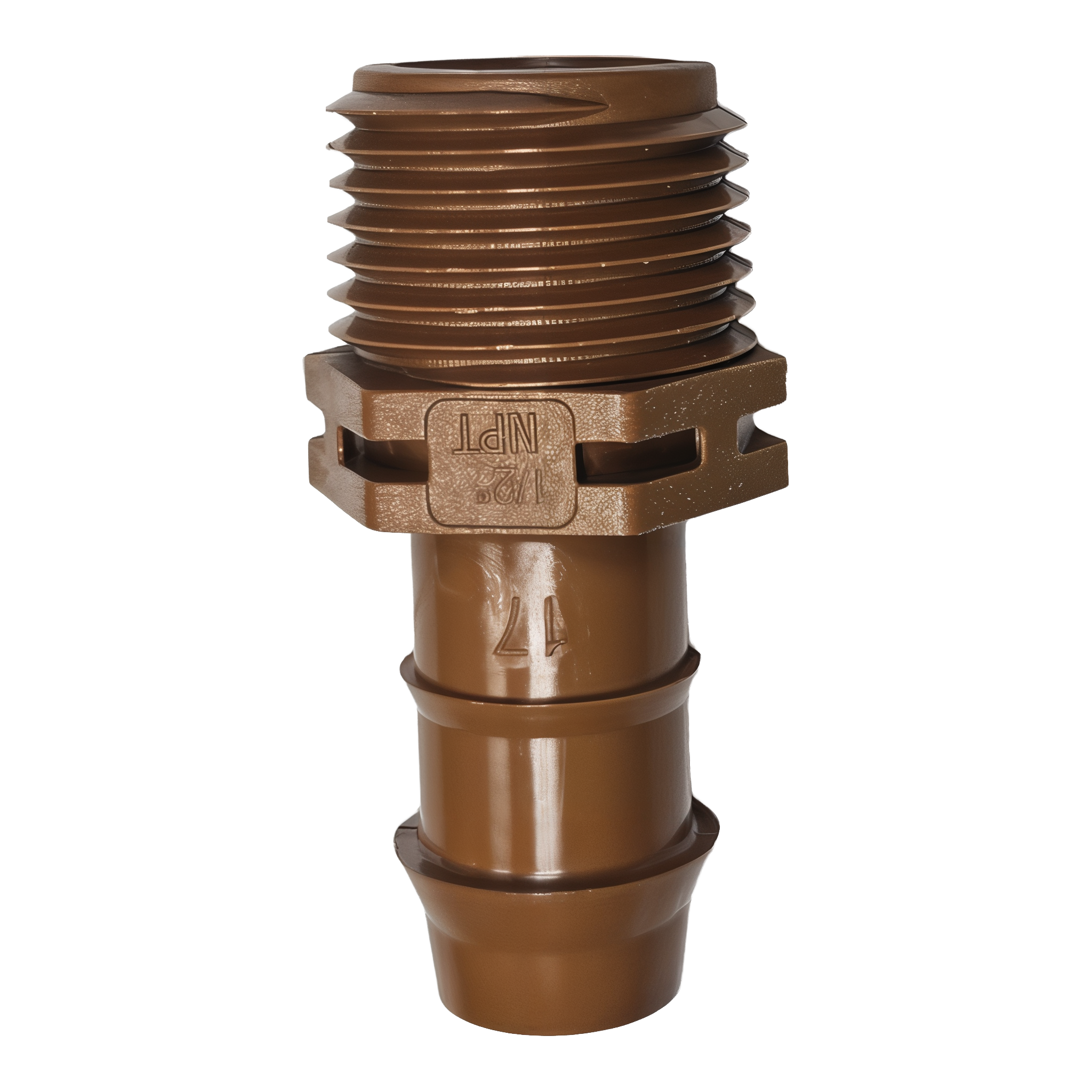 Netafim Techline TL050MA 17mm to 1/2 inch male NPT adapter thread-side view