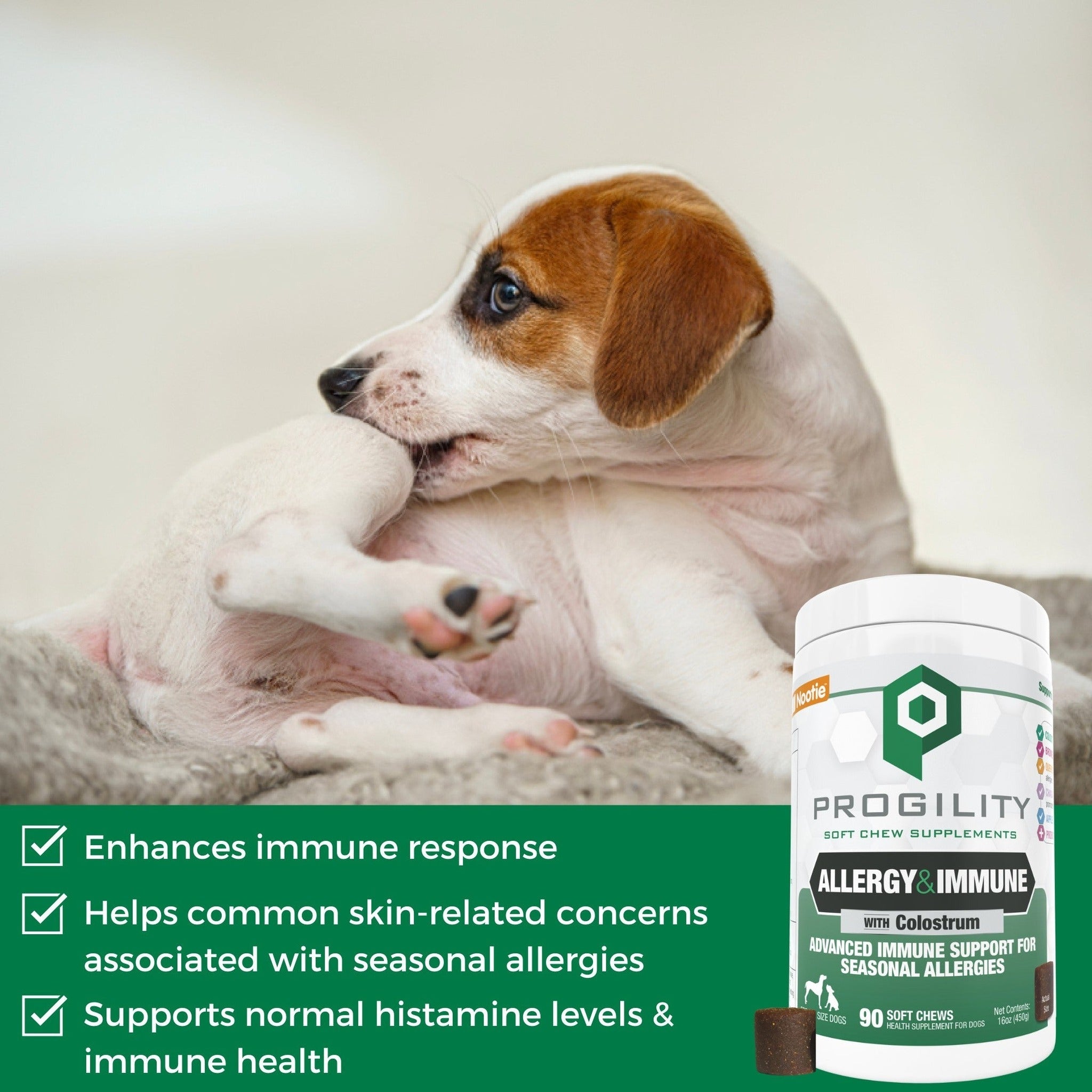Progility Allergy and Immune chews enhance immune response and support normal histamine levels