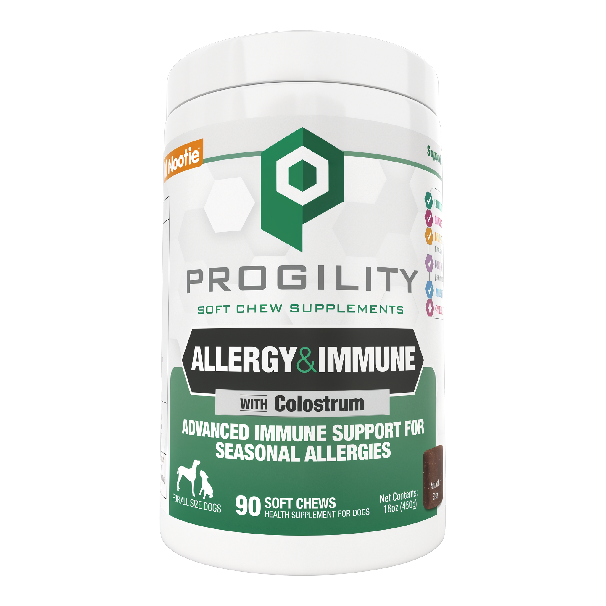 Nootie Progility Allergy and Immune soft chew supplements with colostrum, 90 count jar
