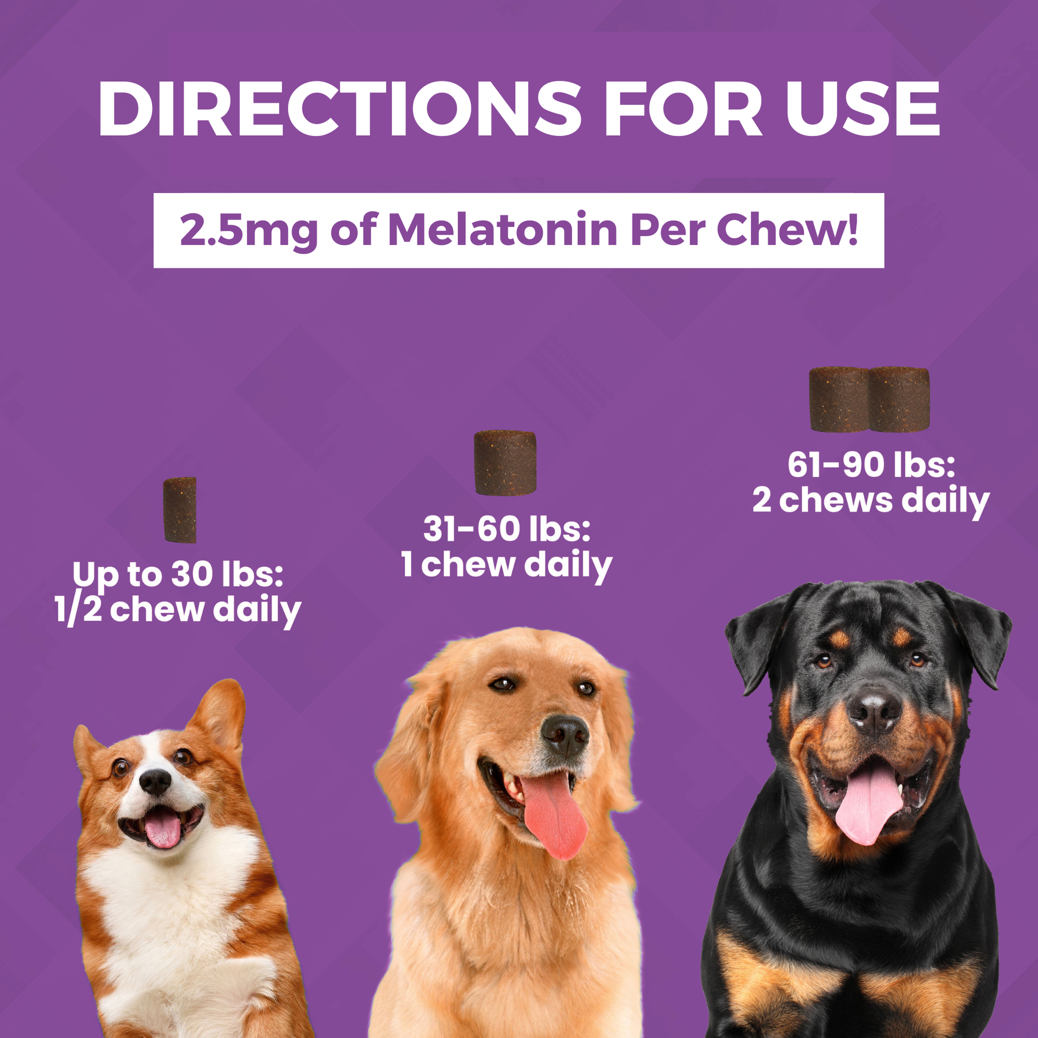 Directions for use with 2.5 mg of melatonin per chew