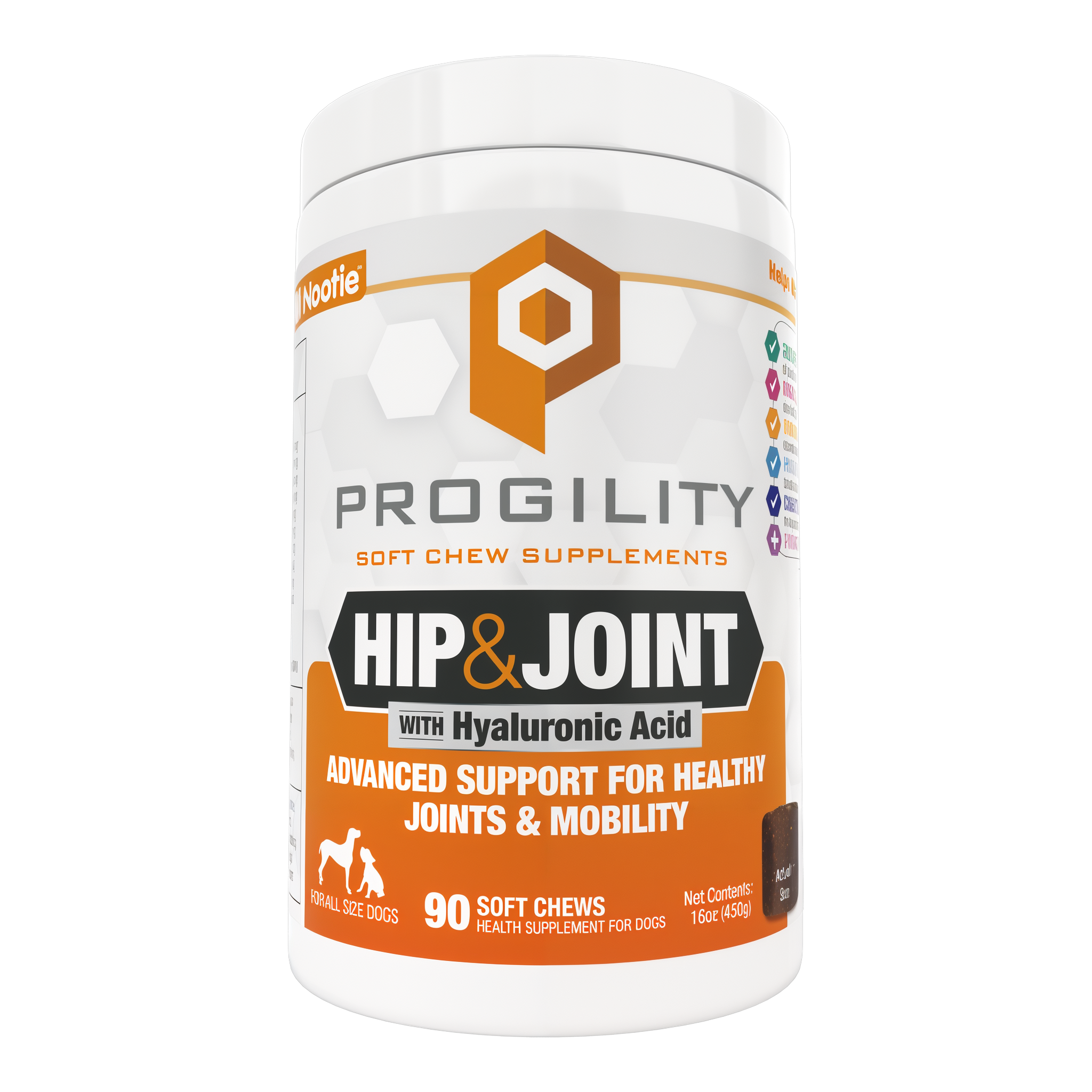 Nootie Progility Hip and Joint soft chew supplements with hyaluronic acid, 90 count jar