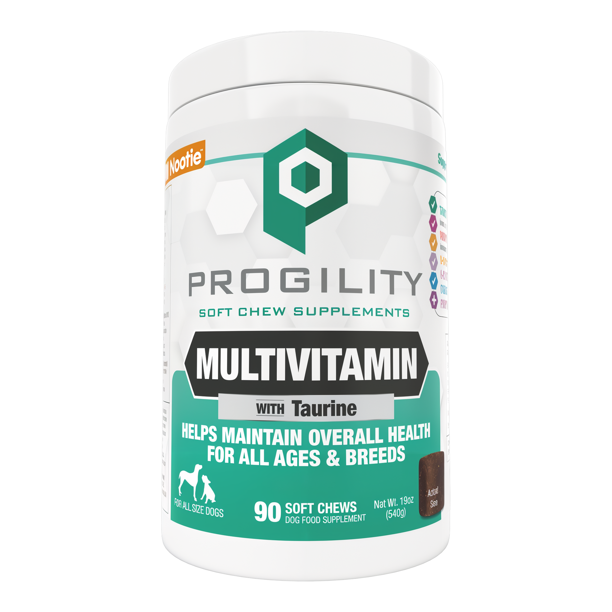 Nootie Progility Multivitamin soft chew supplements with taurine, 90 count jar
