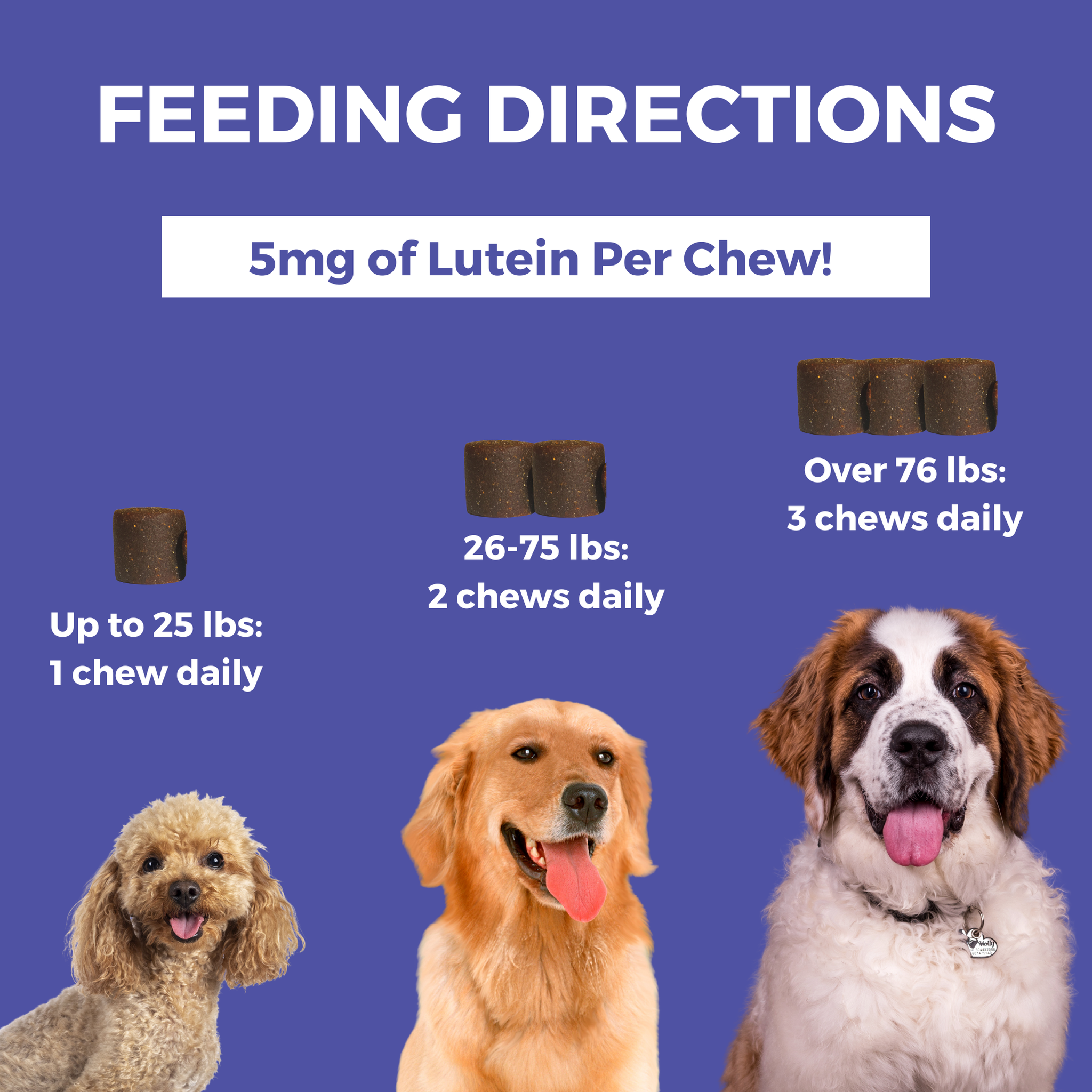 Feeding directions with 5 mg of lutein per chew