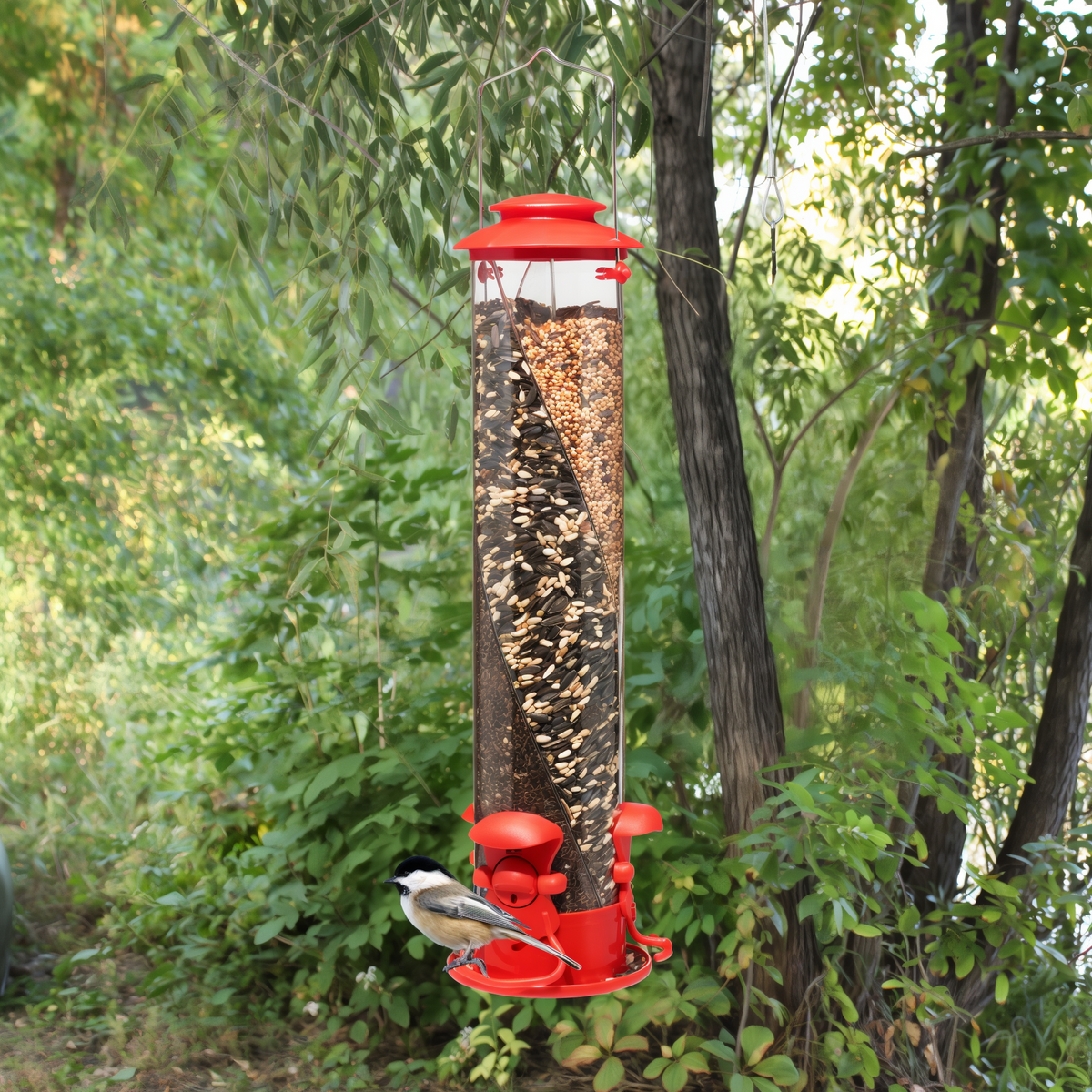 North States Nature's Yard Triple Twist Tube Feeder Red -- lifestyle
