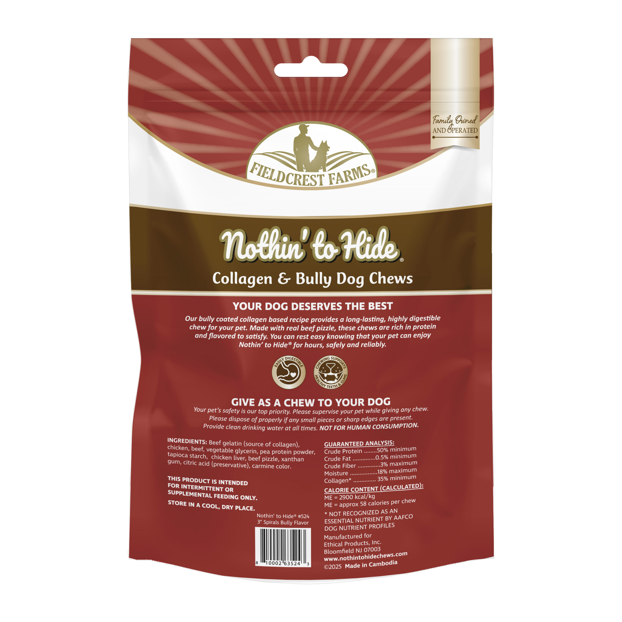 Fieldcrest Farms Nothin' to Hide Bully Spirals Dog Chews 3 in 6-Pack