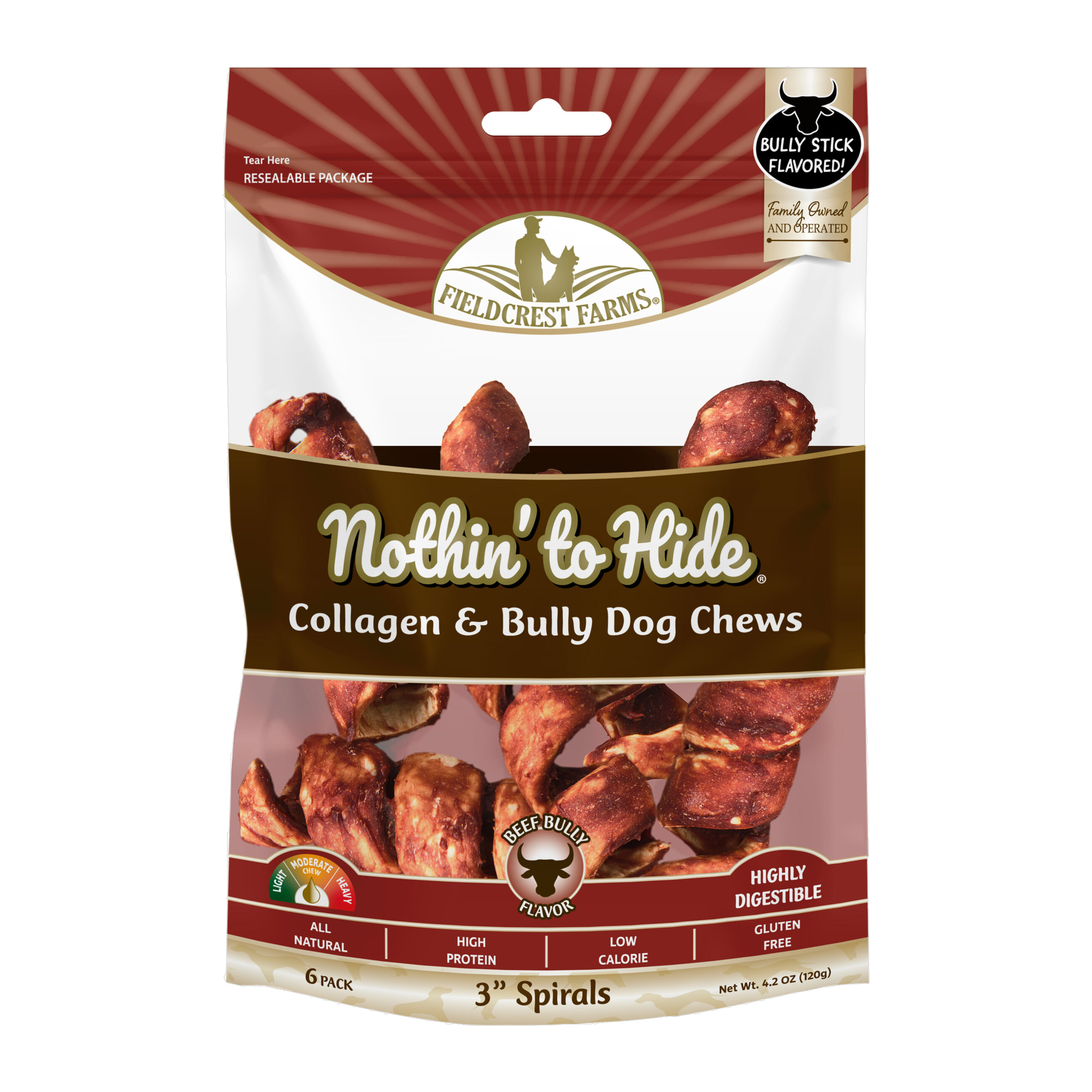 Fieldcrest Farms Nothin' to Hide Bully Spirals Dog Chews 3 in 6-Pack