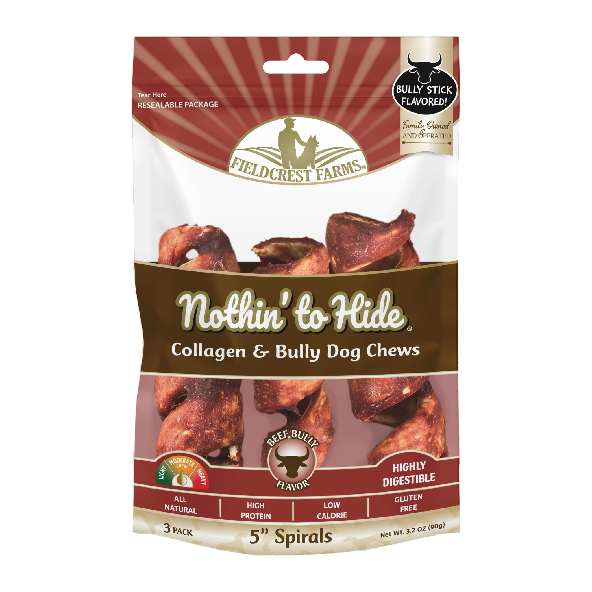 Fieldcrest Farms Nothin' to Hide Bully Spirals Dog Chews 5 in 3-Pack