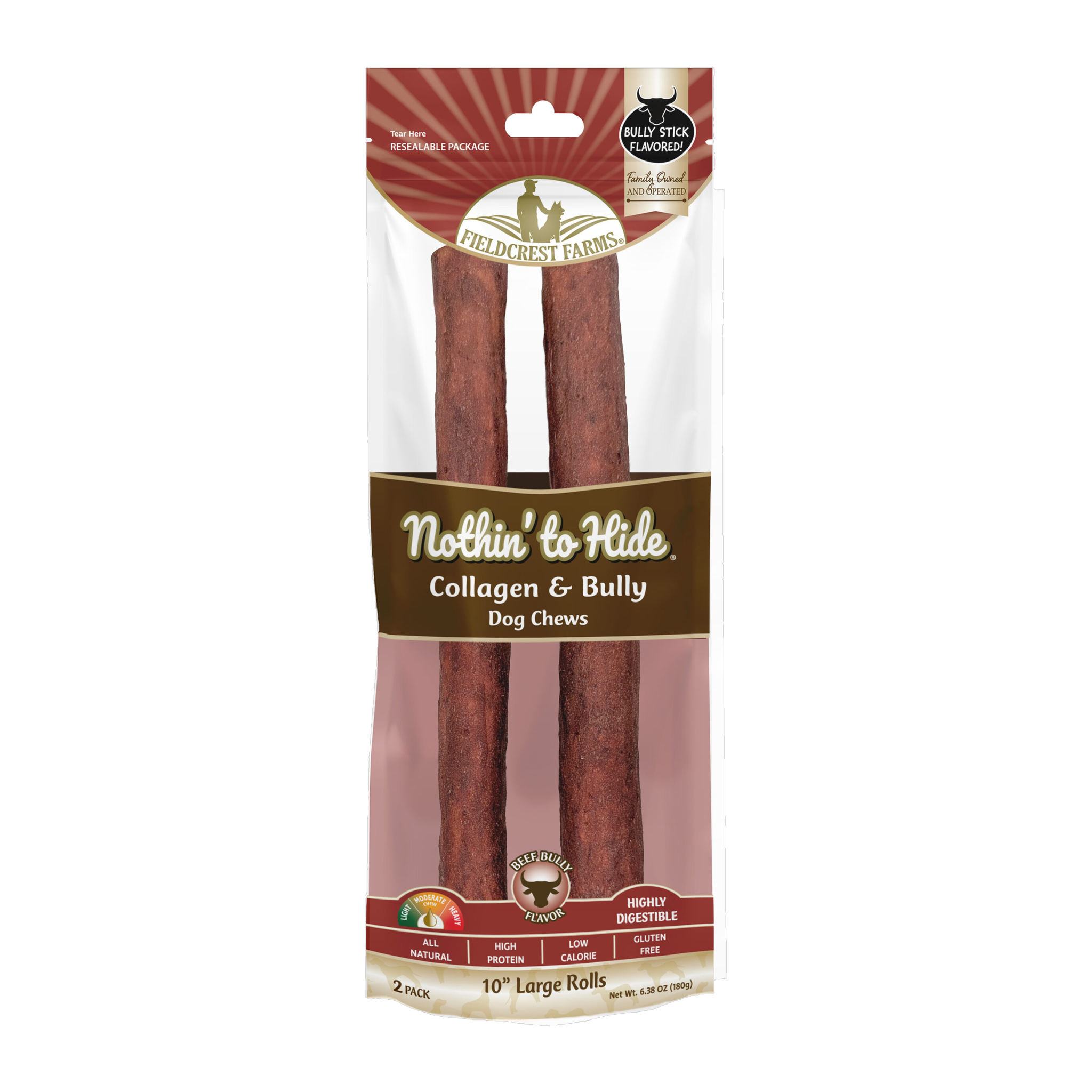 Fieldcrest Farms Nothin' to Hide Large Roll Bully Dog Chew, 10 in 2-Pack product image
