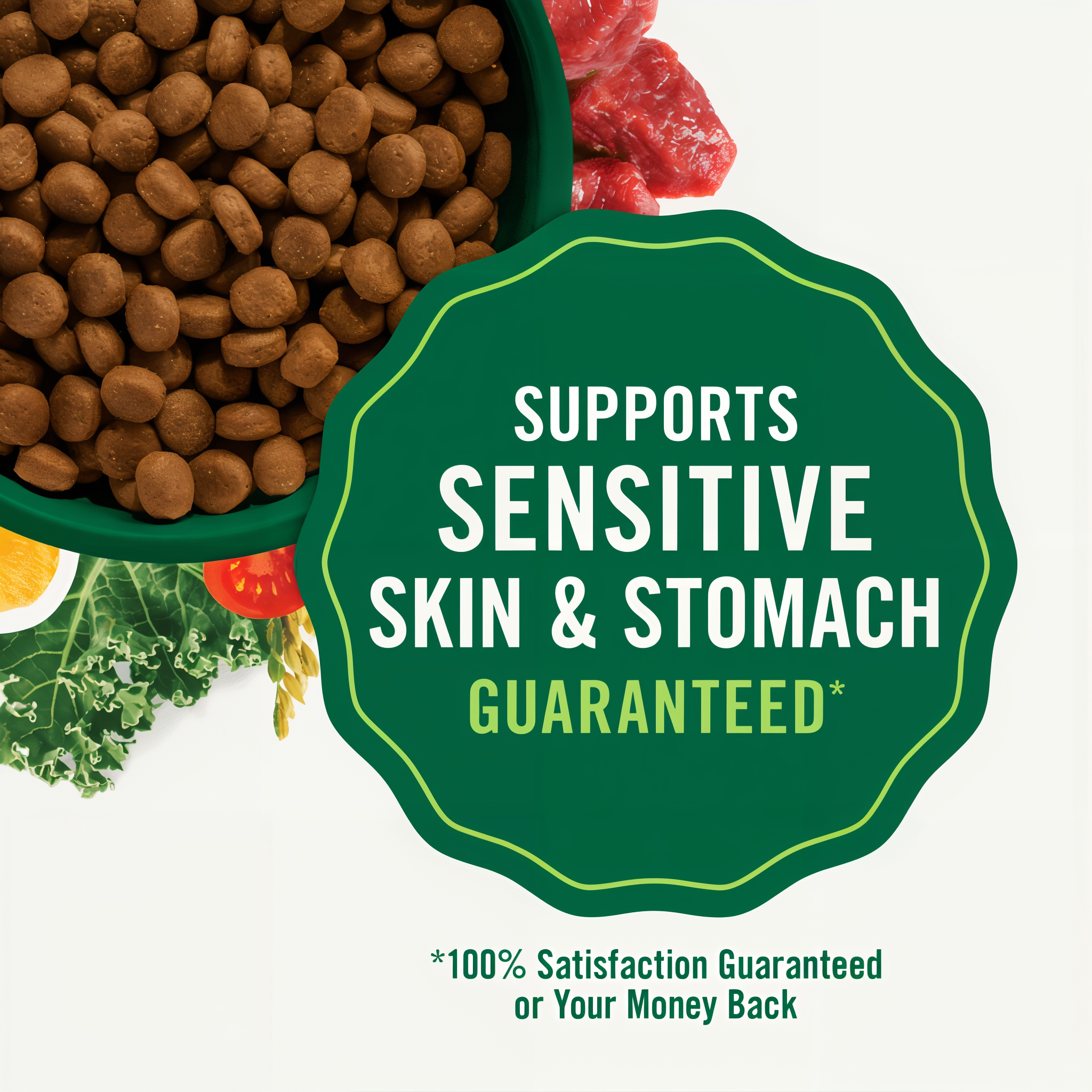 Supports sensitive skin and stomach, 100 percent satisfaction guaranteed