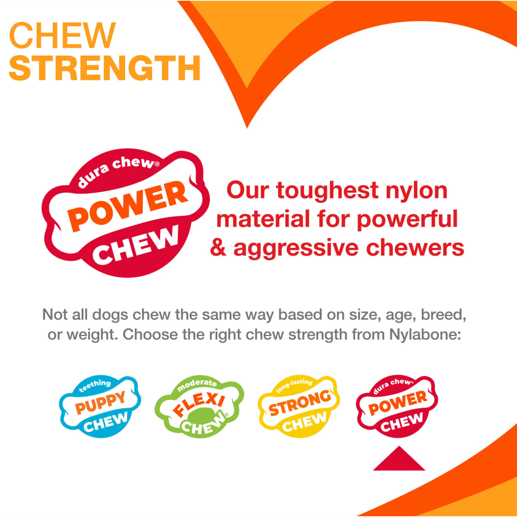 Nylabone chew strength chart highlighting Power Chew
