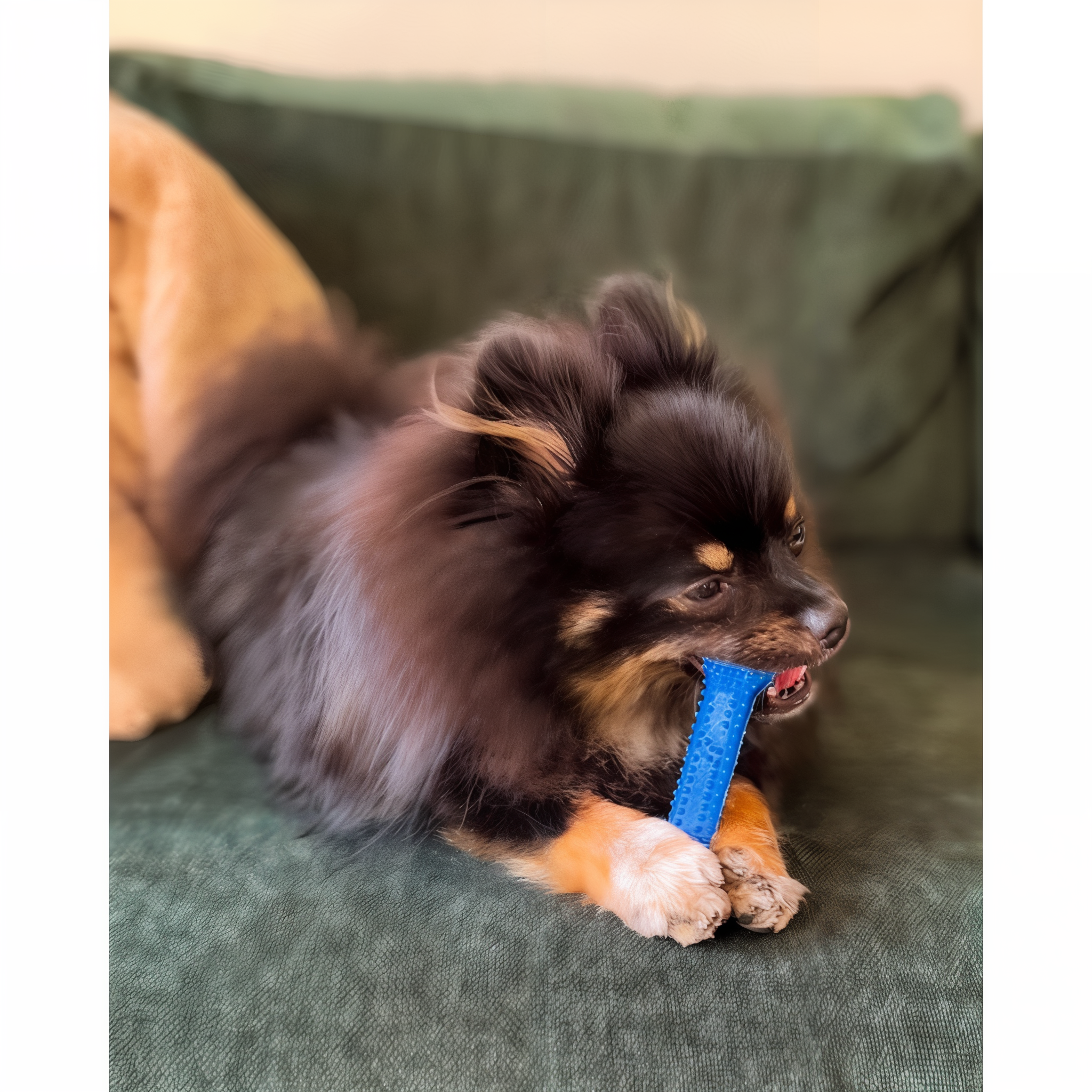 Dog chewing the Nylabone Flexi Chew Gumabone Textured Dental Bone Chicken X-Small, view 2
