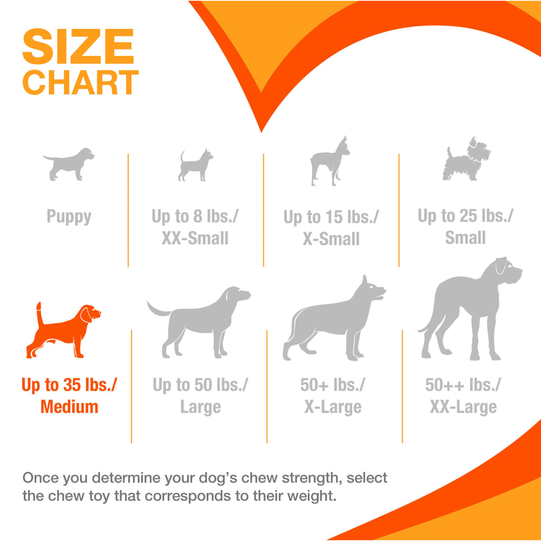 Nylabone dog size chart with Medium highlighted