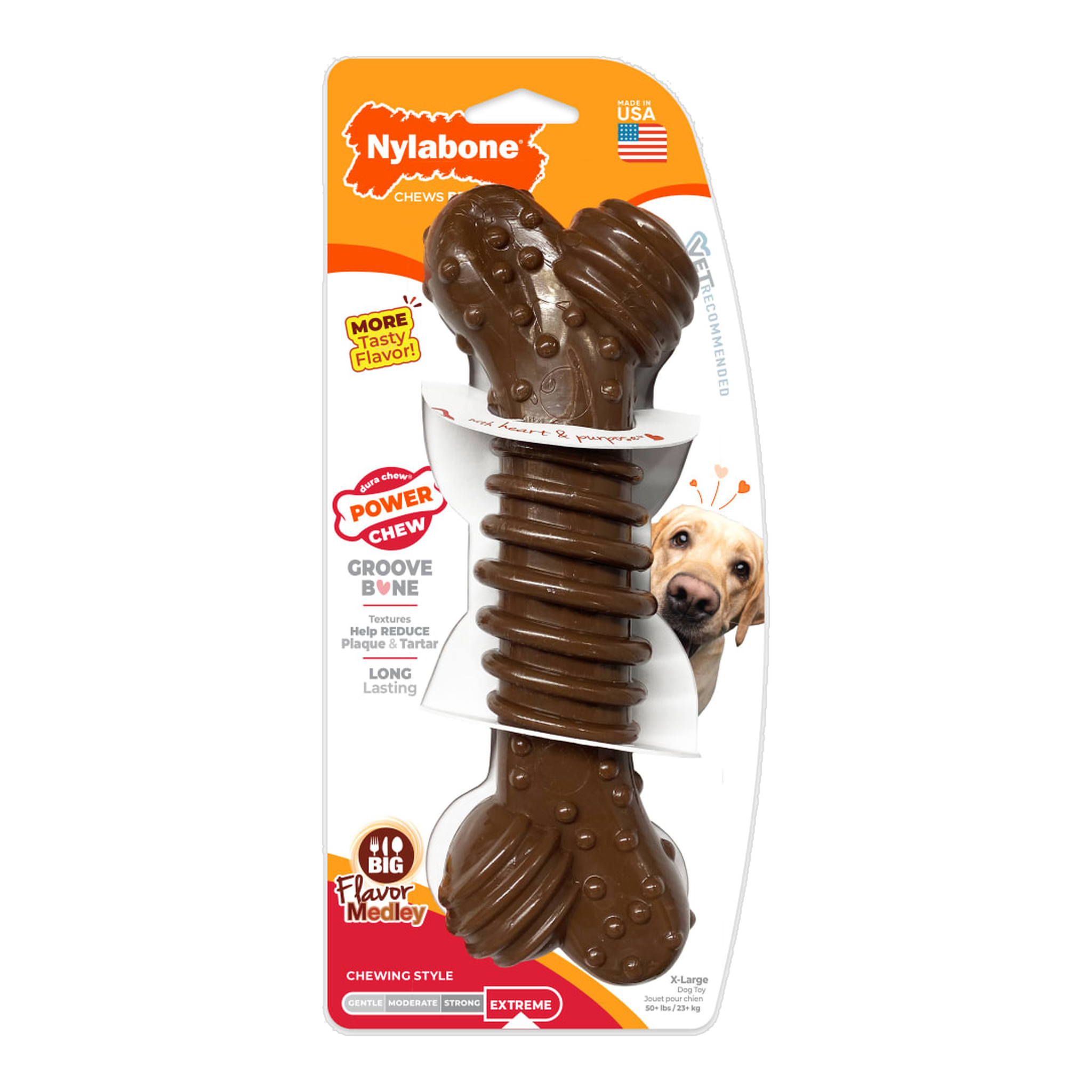 Nylabone Power Chew Groove Bone Flavor Medley X-Large in package, front