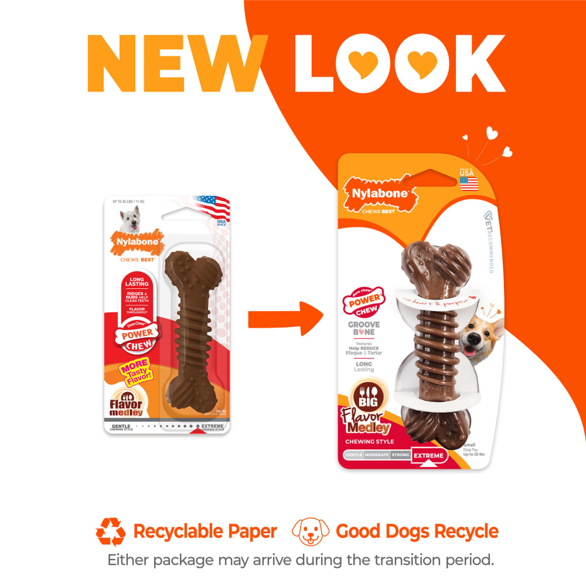 Nylabone Power Chew Groove Bone Flavor Medley Small new package look