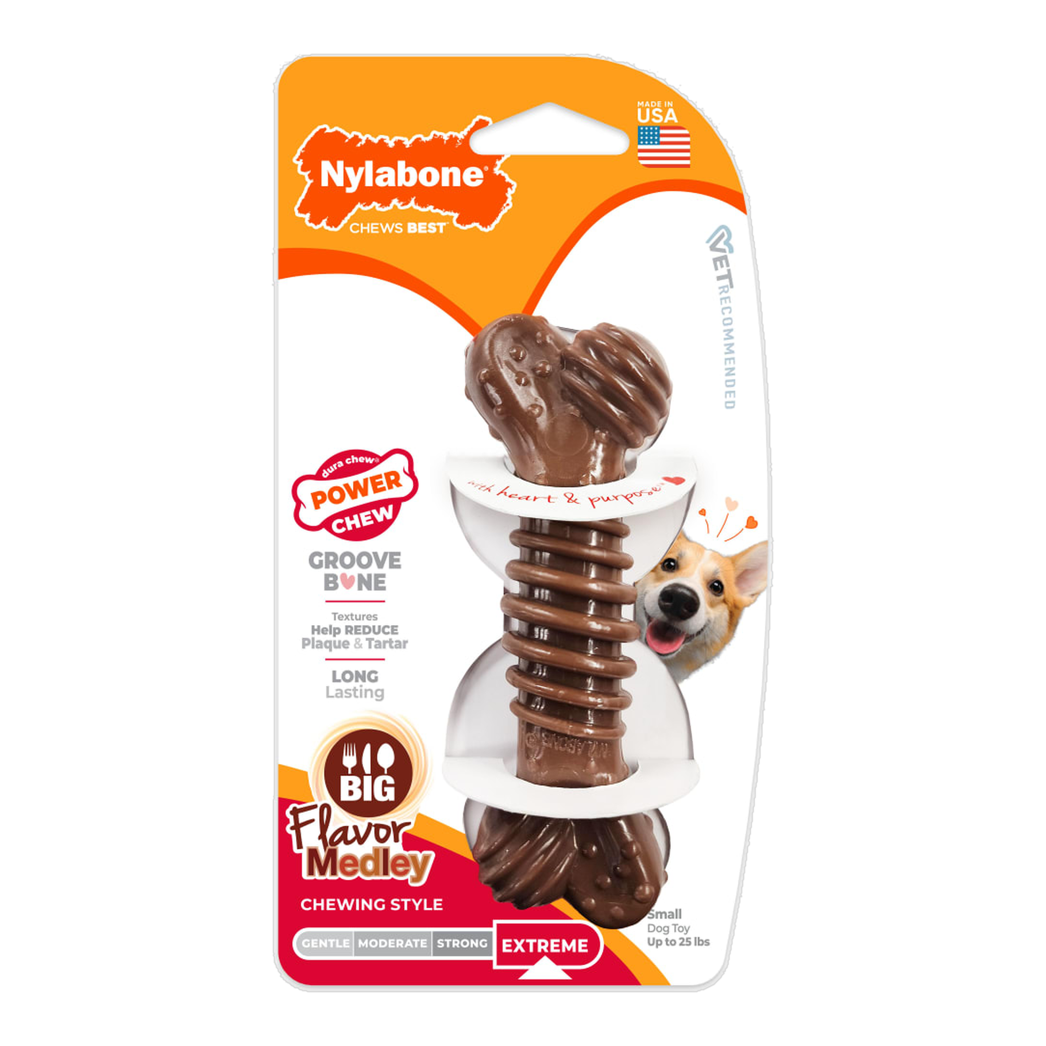 Nylabone Power Chew Groove Bone Flavor Medley Small in package, front