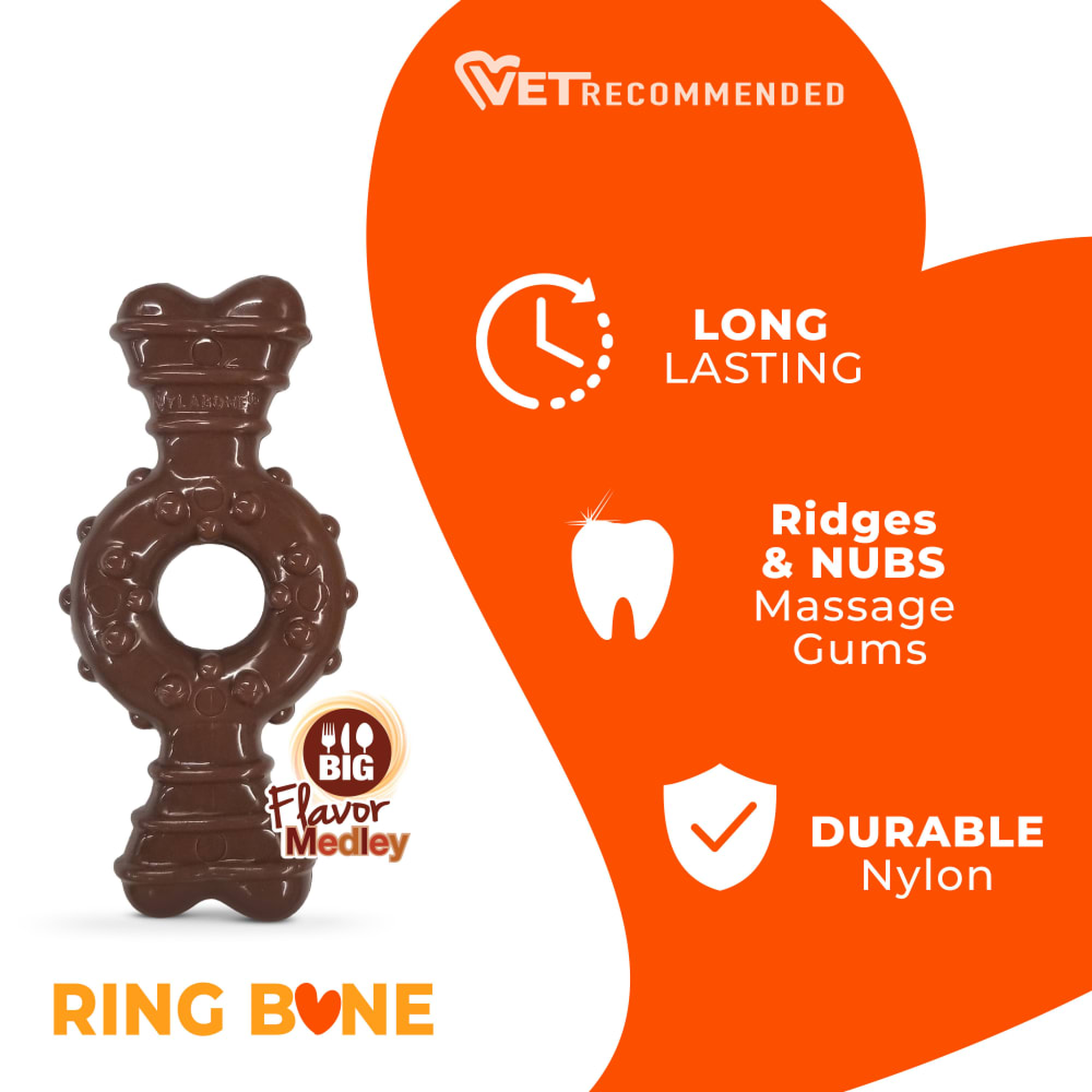 Nylabone Power Chew Ring Bone Flavor Medley X-Small features and benefits