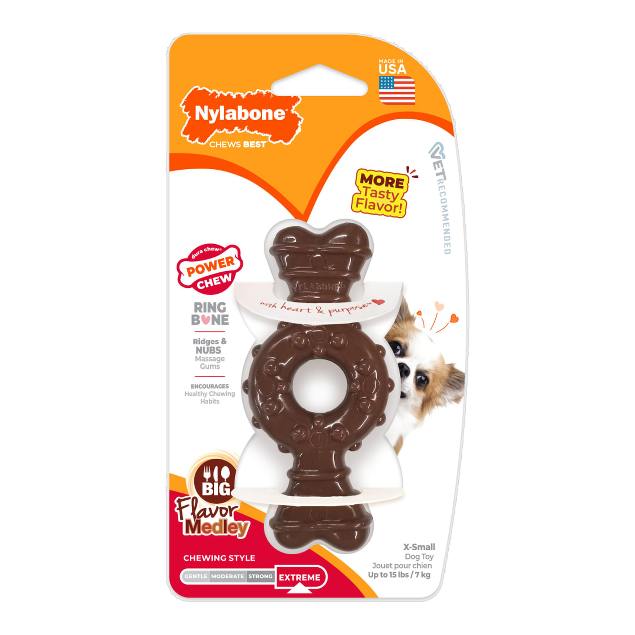 Nylabone Power Chew Ring Bone Flavor Medley X-Small in package, front