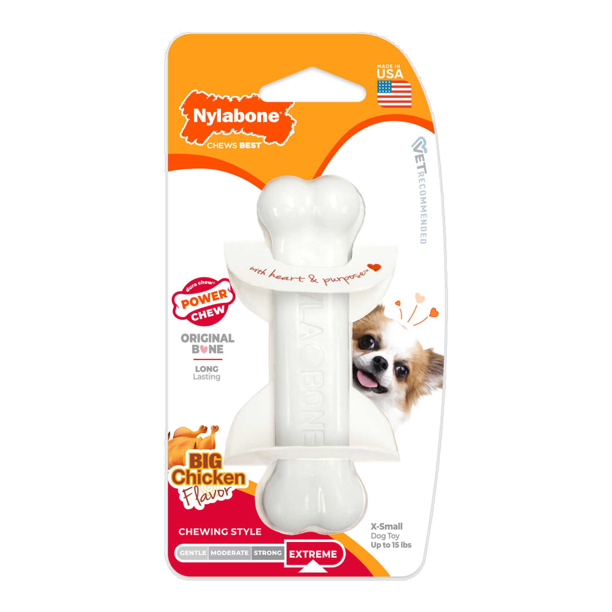 Nylabone Power Chew Original Bone Chicken X-Small in package, front
