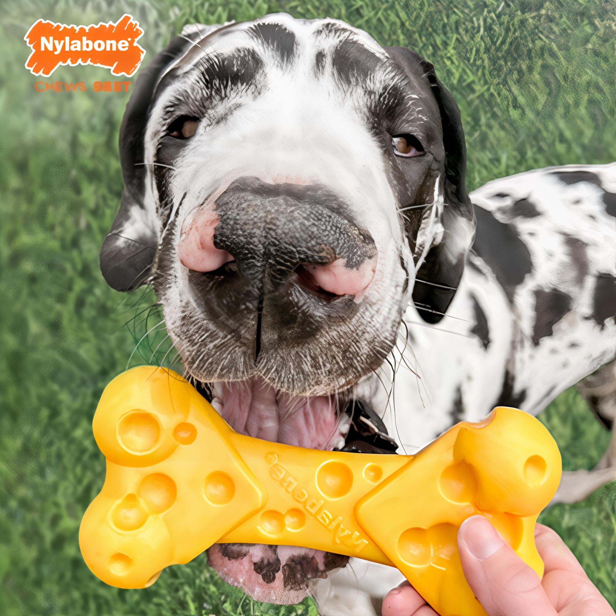 Dog chewing the Nylabone Power Chew Cheese Bone (Large)