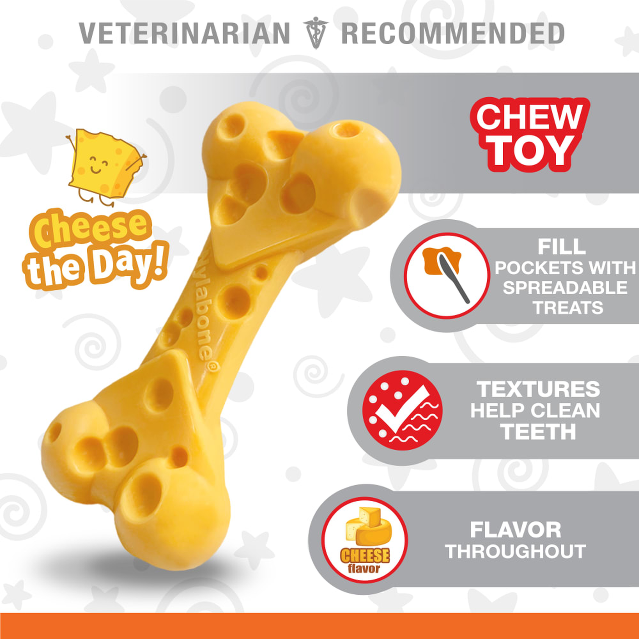 Nylabone Power Chew Cheese Bone product information (Medium)