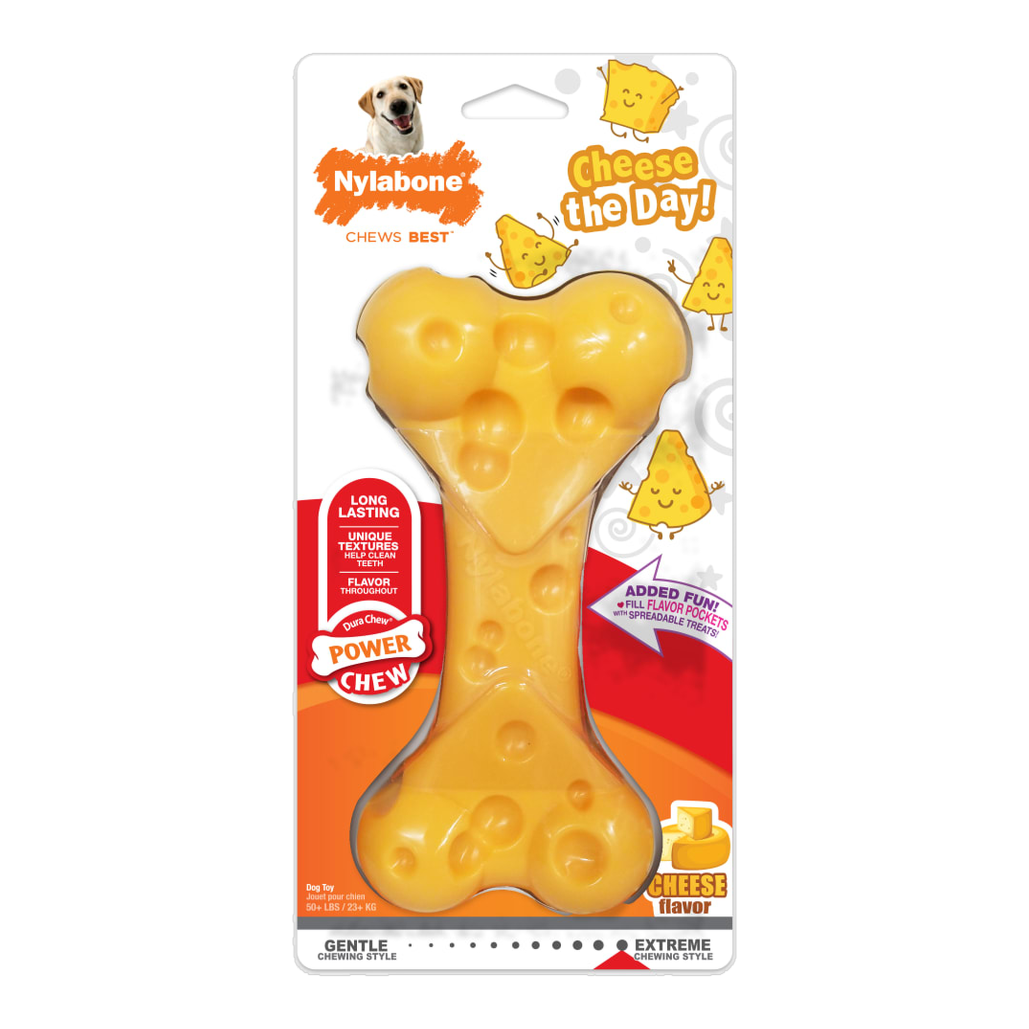 Nylabone Power Chew Cheese Bone in package, front #Large