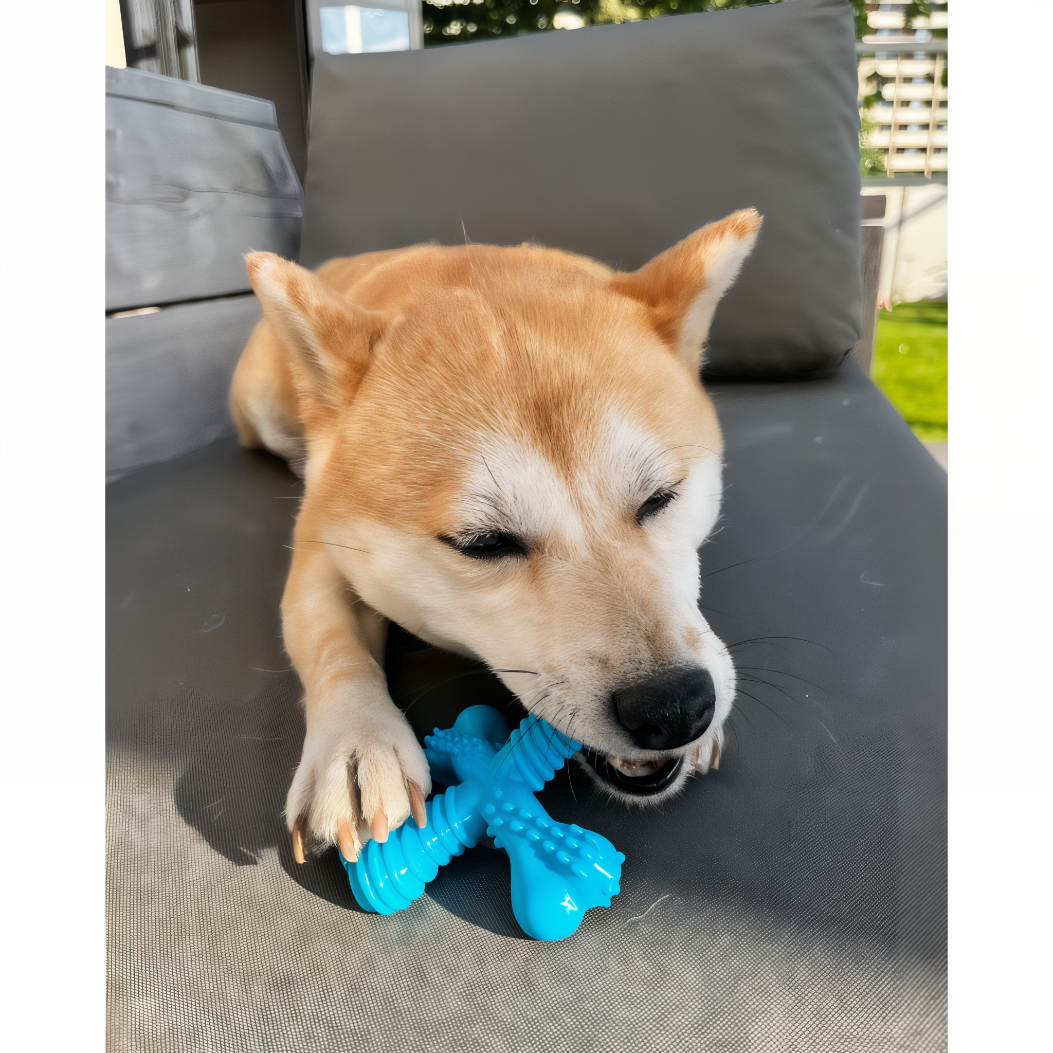 Dog chewing the Nylabone Power Chew Comfort Hold X Bone Beef (Regular), view 1