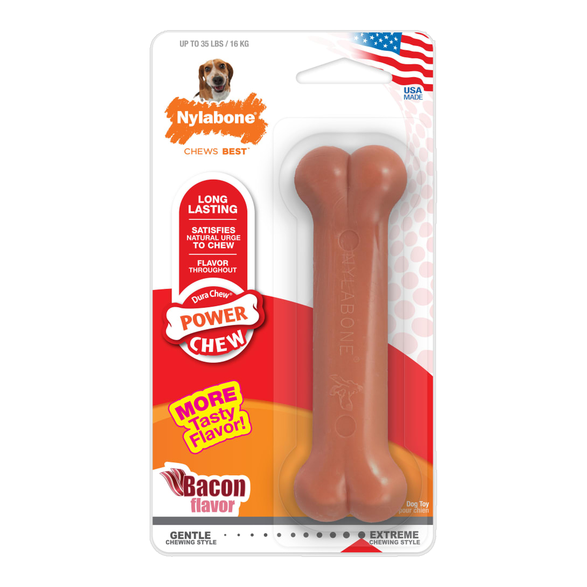 Nylabone Power Chew Original Bone Bacon Medium in package, front