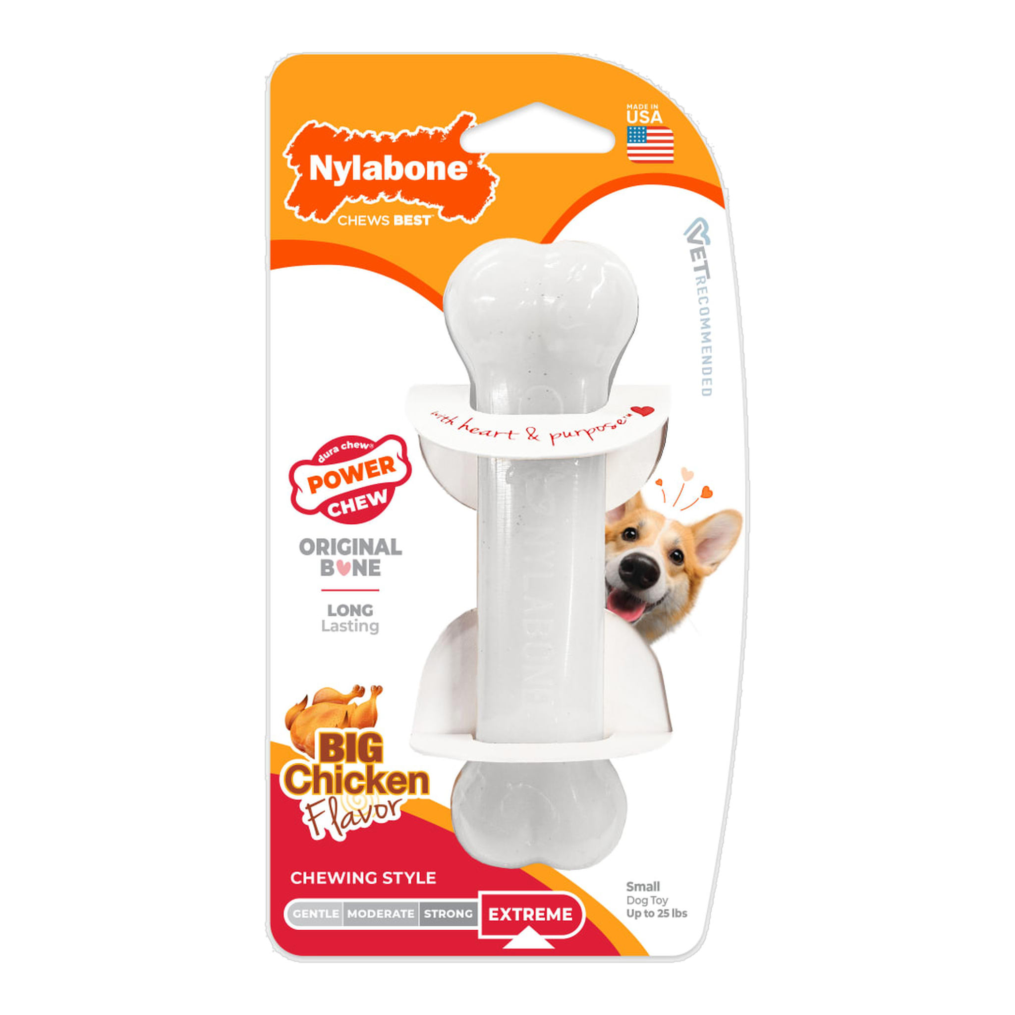 Nylabone Power Chew Original Bone in package, front #Chicken#Small