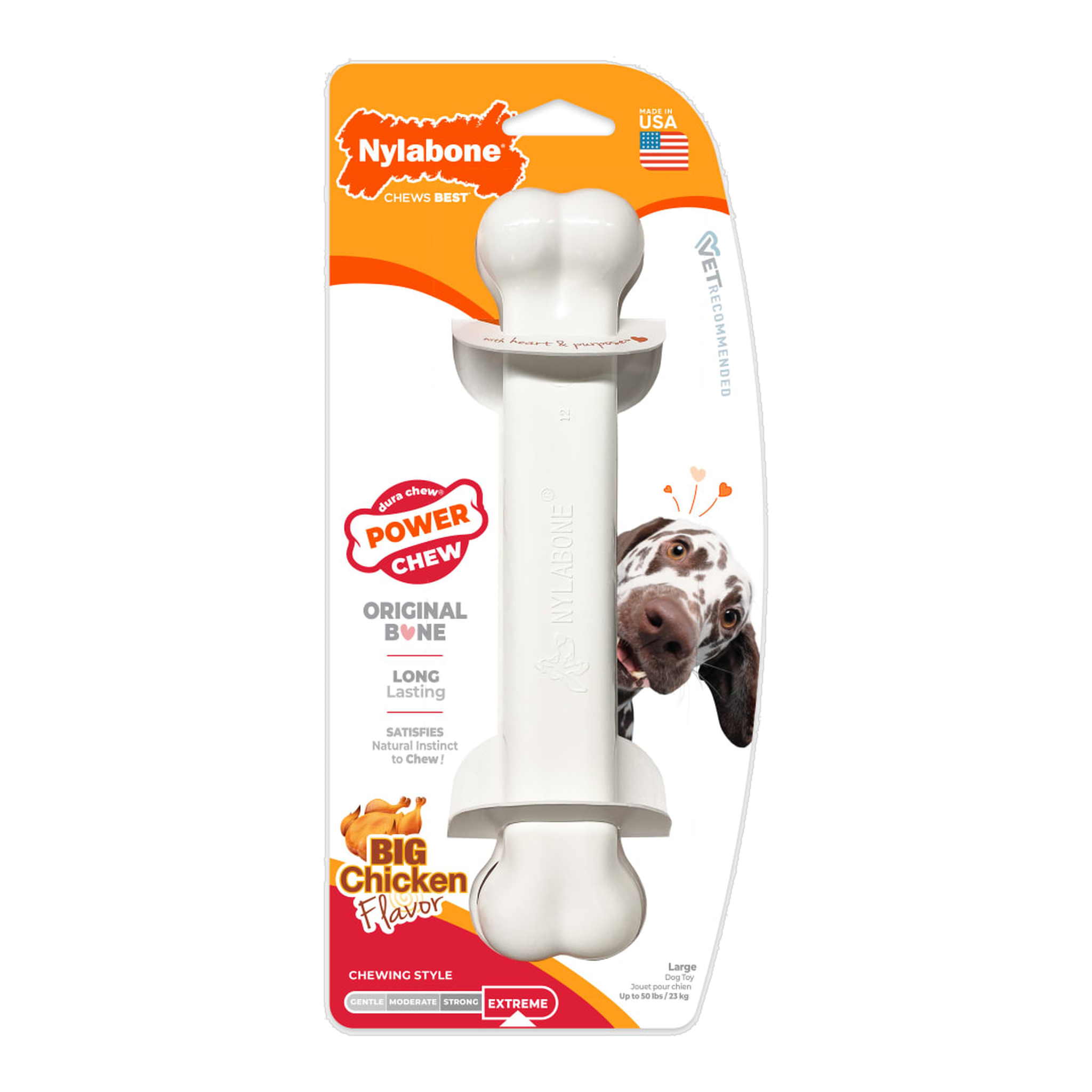 Nylabone Power Chew Original Bone in package, front #Chicken#Large