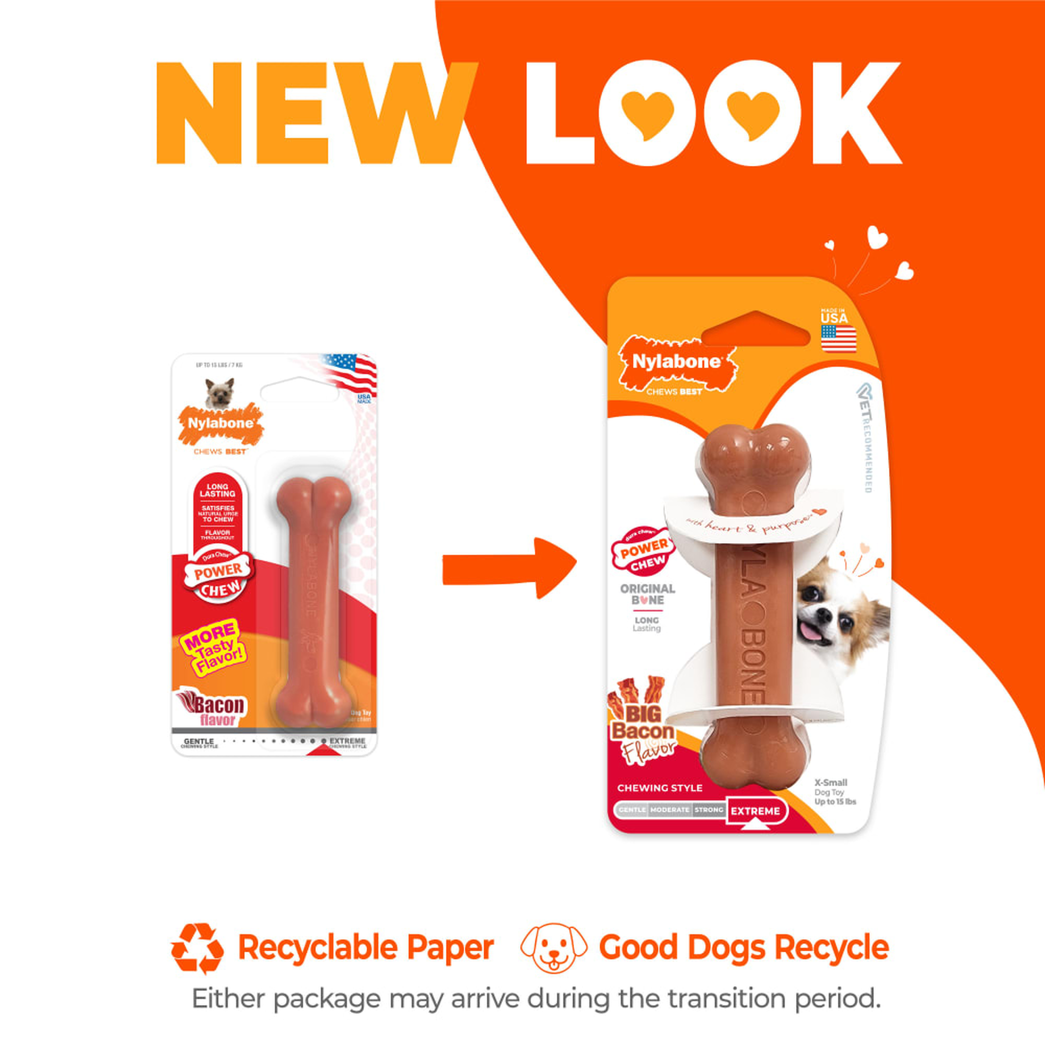 Nylabone Power Chew Original Bone Bacon X-Small new package look