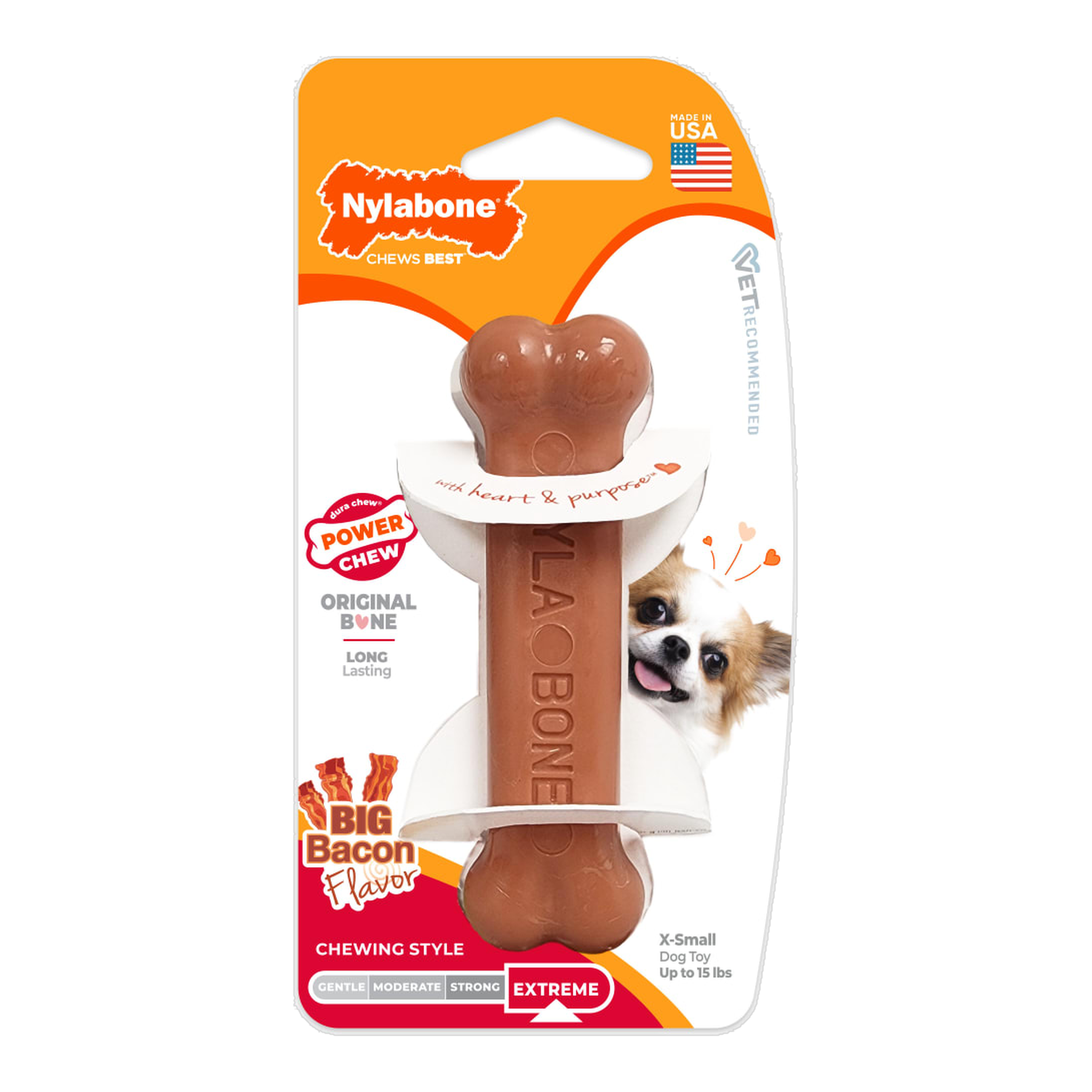 Nylabone Power Chew Original Bone Bacon X-Small in package, front