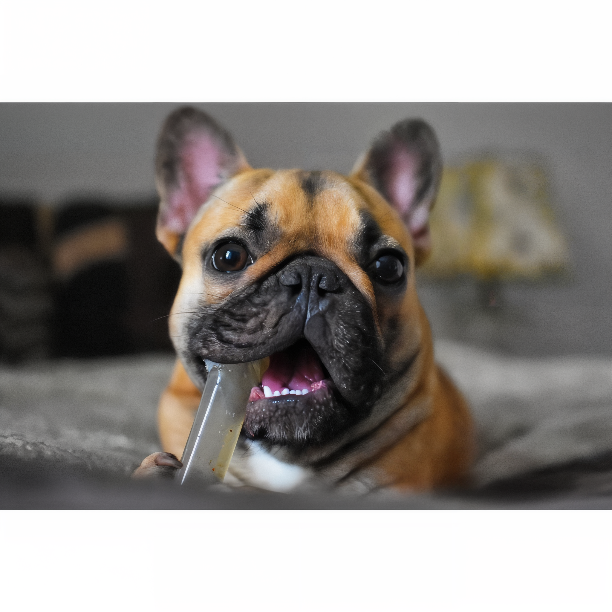 Dog chewing the Nylabone Flexi Chew Gumabone Textured Dental Bone Chicken Small