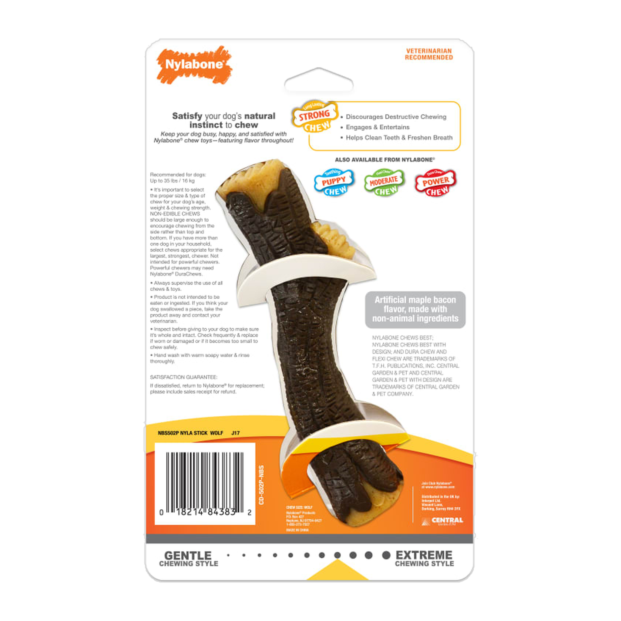 Back of Medium package with chew safety directions