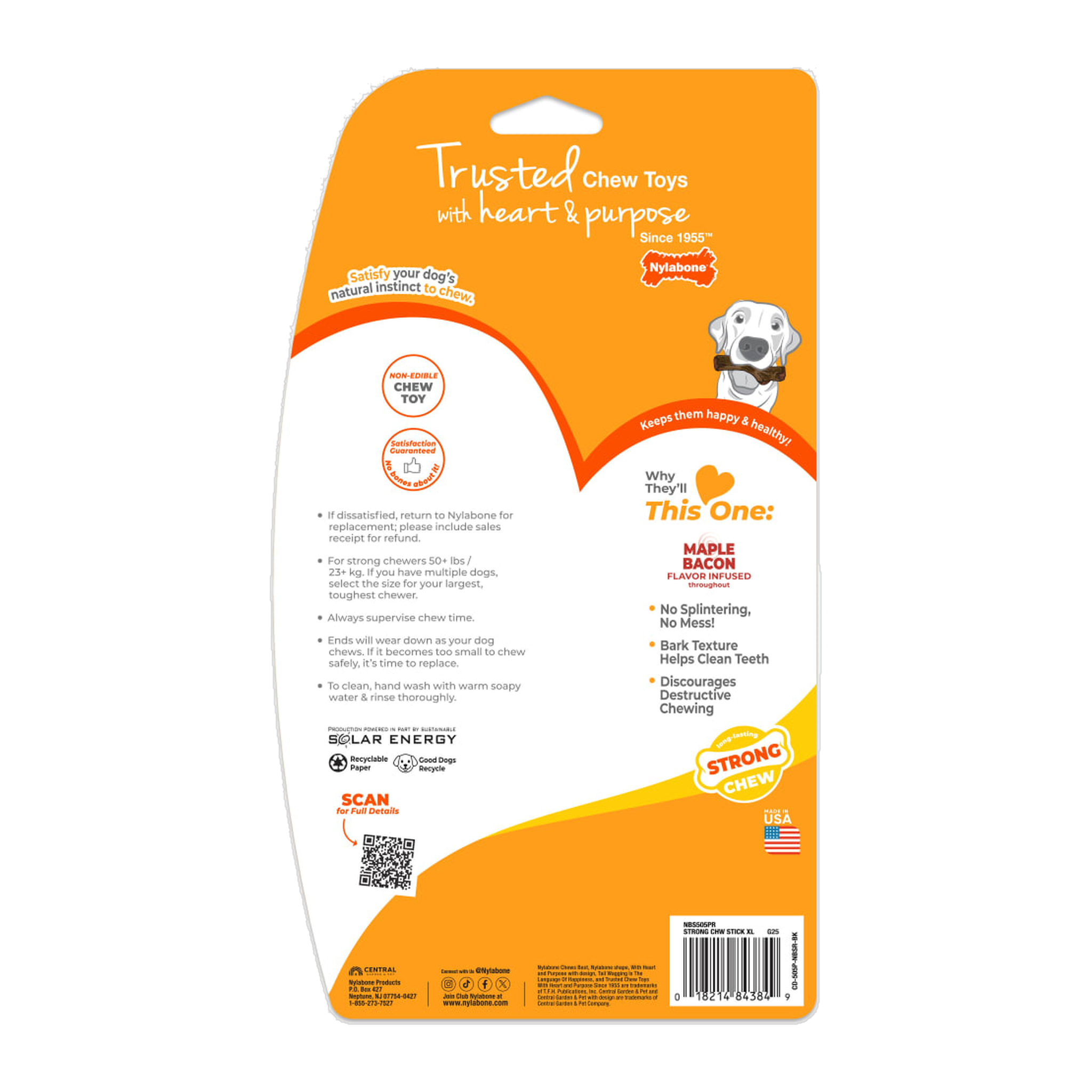 Back of X-Large package with chew safety directions