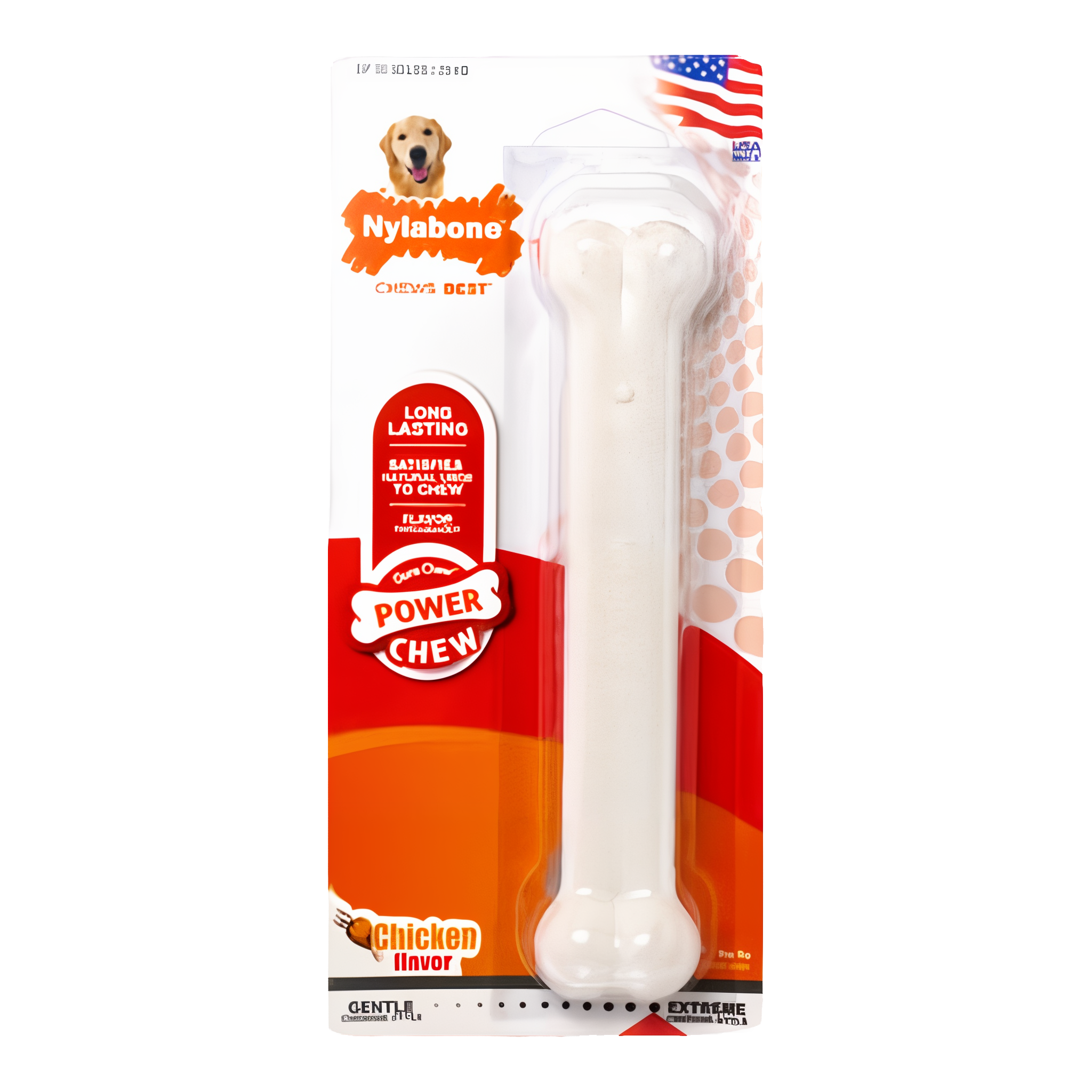 Nylabone Power Chew Original Bone Dog Chew Toy, chicken flavor, large size.