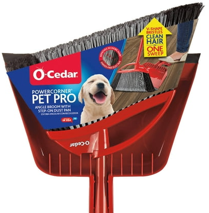 O-Cedar PowerCorner Pet Pro Broom with Step-On Dustpan