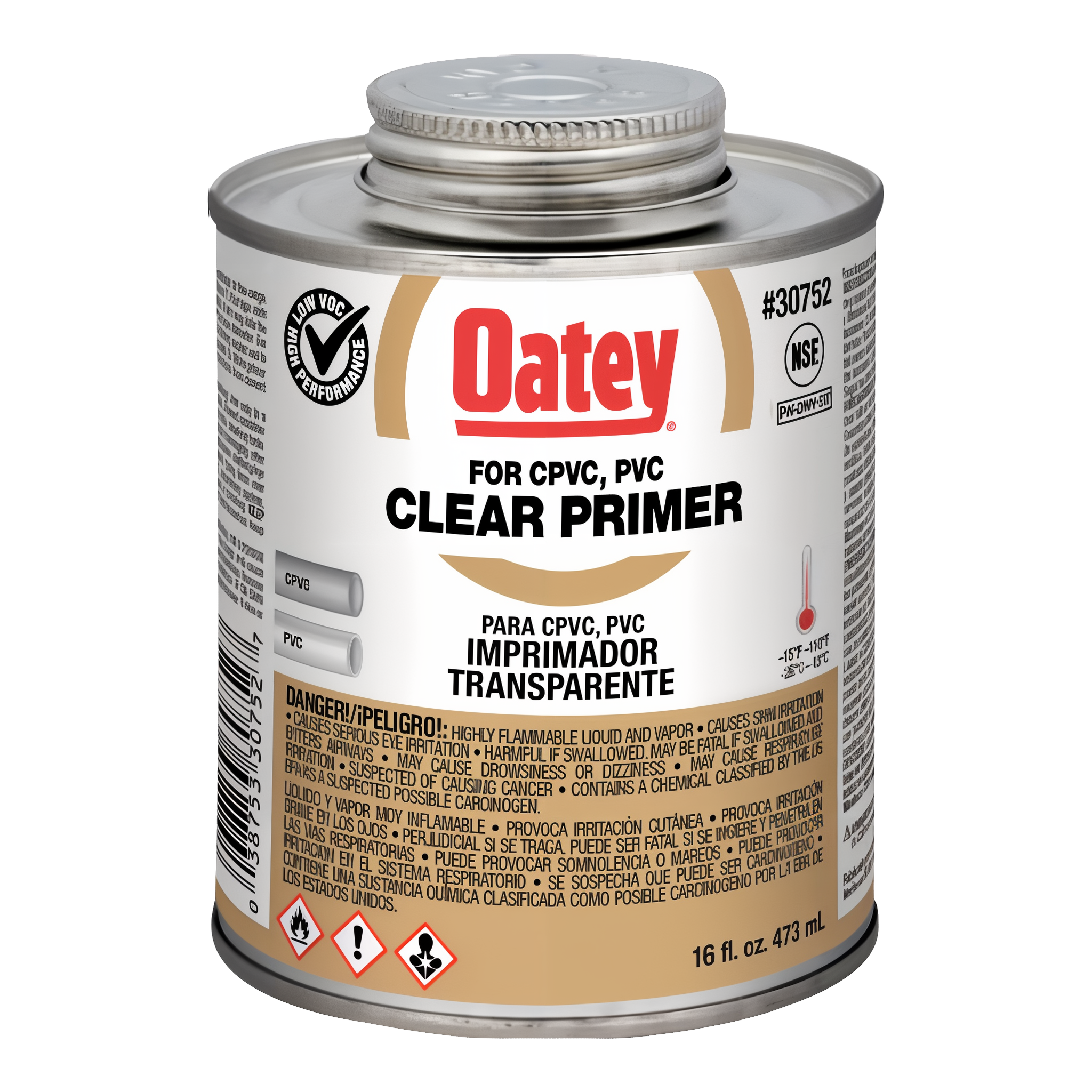 Oatey Clear Primer 16 fl oz can for PVC and CPVC pipe and fittings, NSF Listed #16 FL OZ