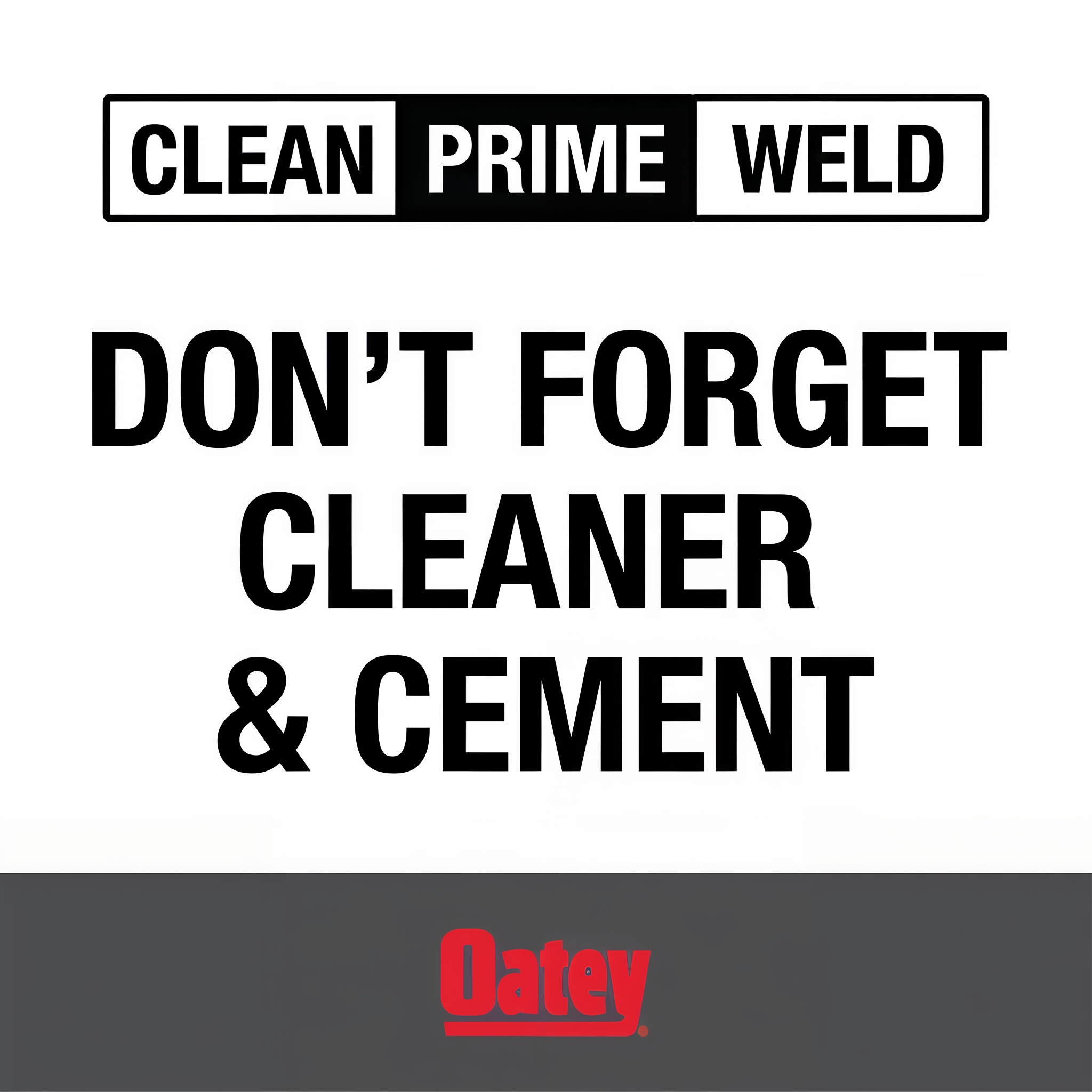 Oatey Clear Primer feature graphic showing clear non-staining formula