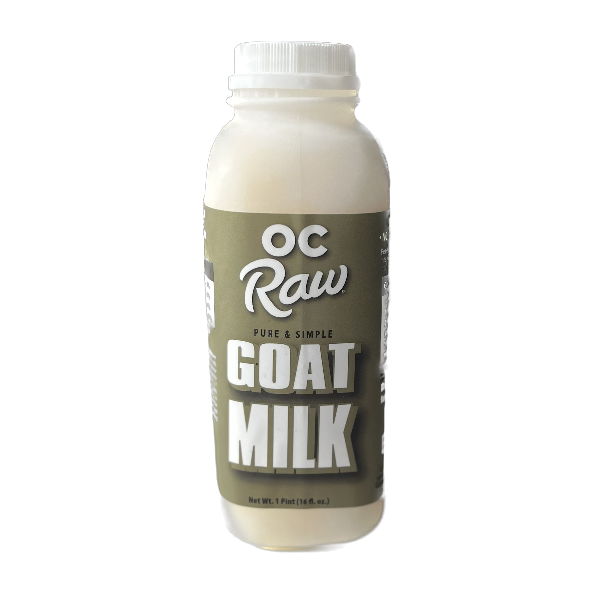 OC Raw Dog Goat Milk 16 fl oz pint bottle, raw single-ingredient goat milk supplement for dogs