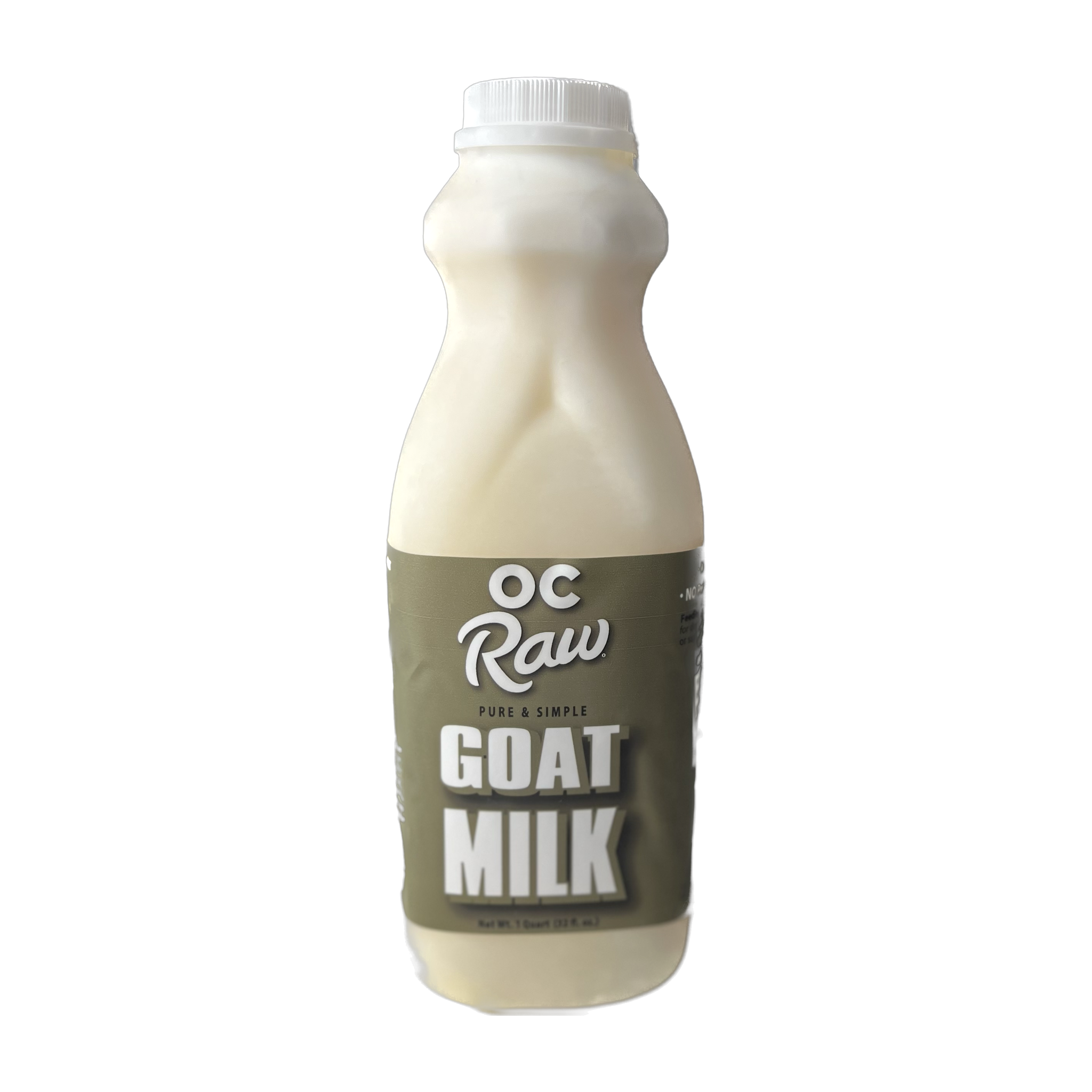 OC Raw Dog Goat Milk 32 fl oz quart bottle, raw single-ingredient goat milk supplement for dogs