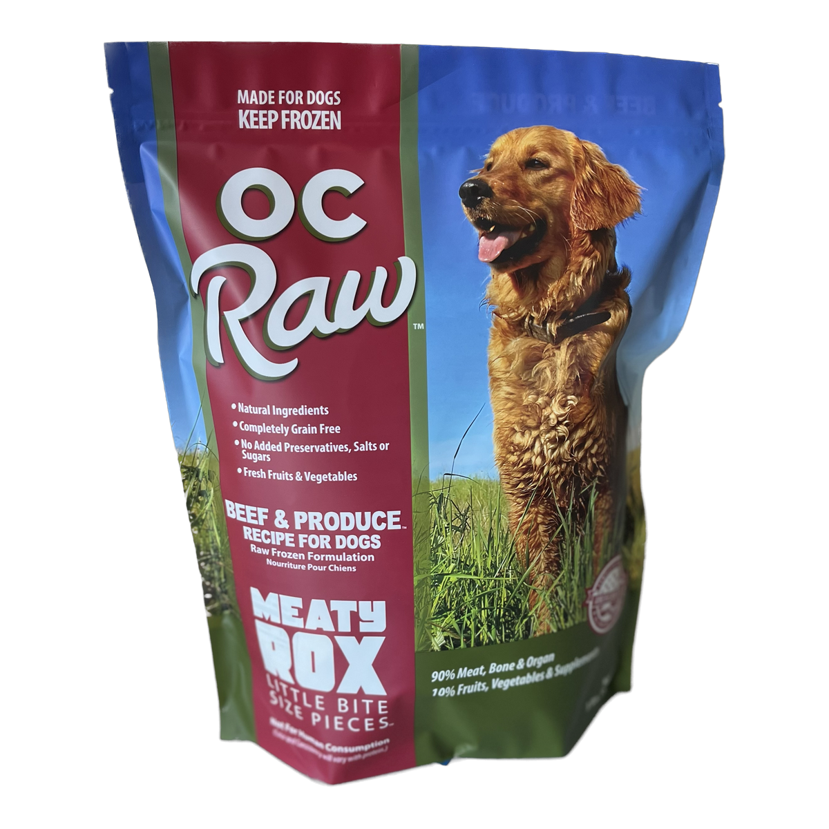 OC Raw Dog Beef & Produce Meaty Rox Frozen Raw Dog Food 3 lb -- product image
