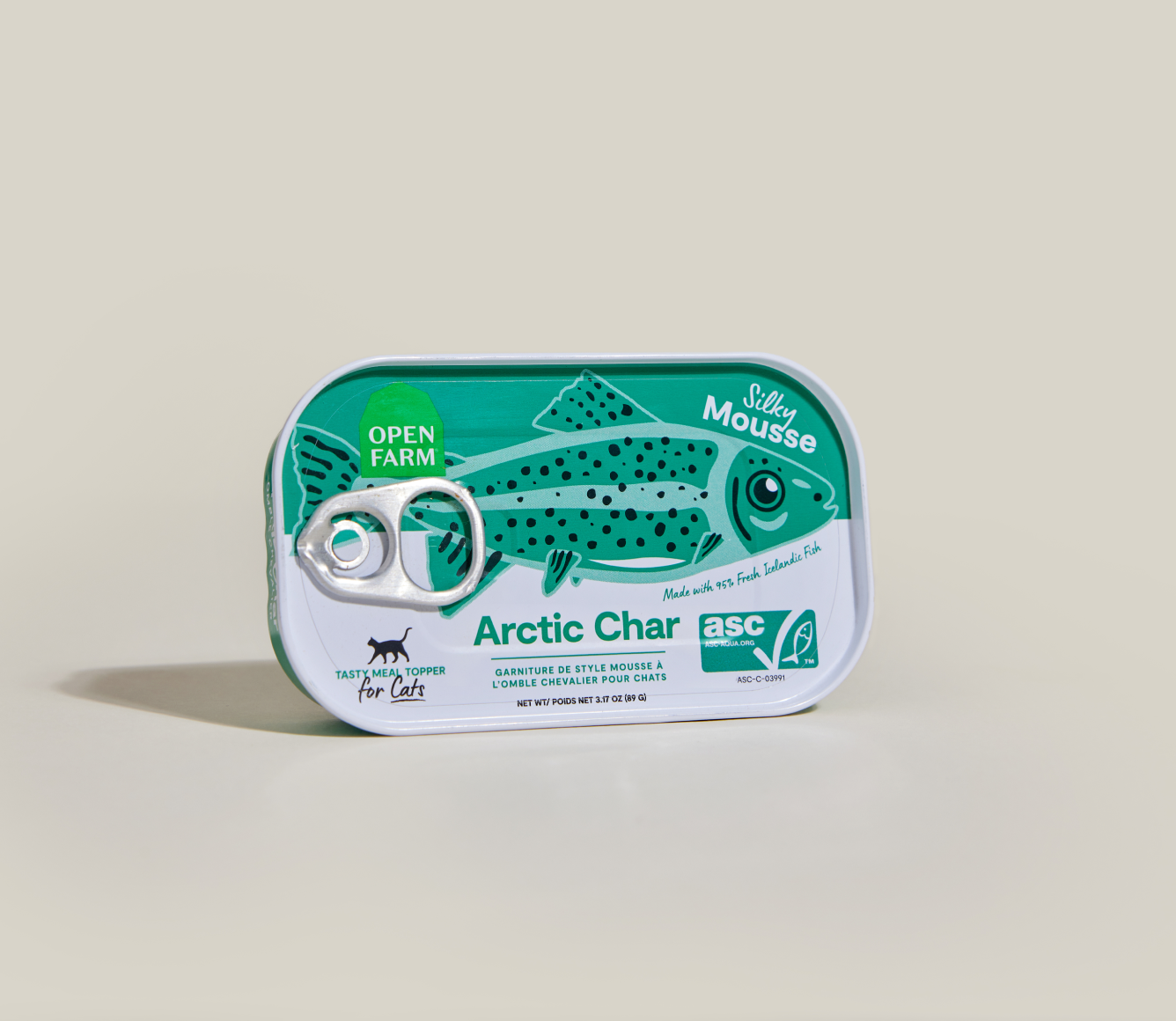 Open Farm Arctic Char Silky Mousse Topper for Cats can angled view