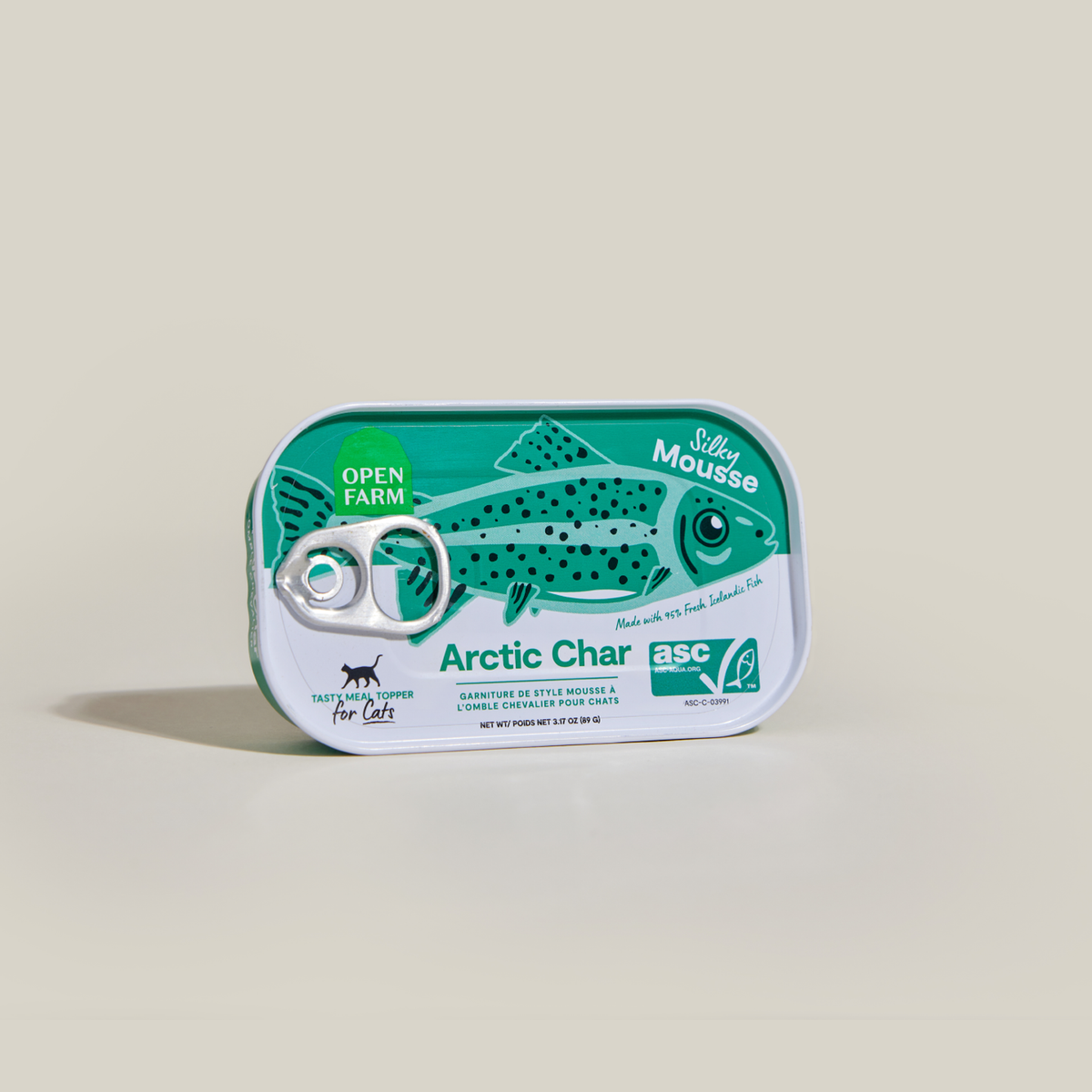 Open Farm Arctic Char Topper for Cats -- open farm arctic char silky mousse topper for cats can angled view