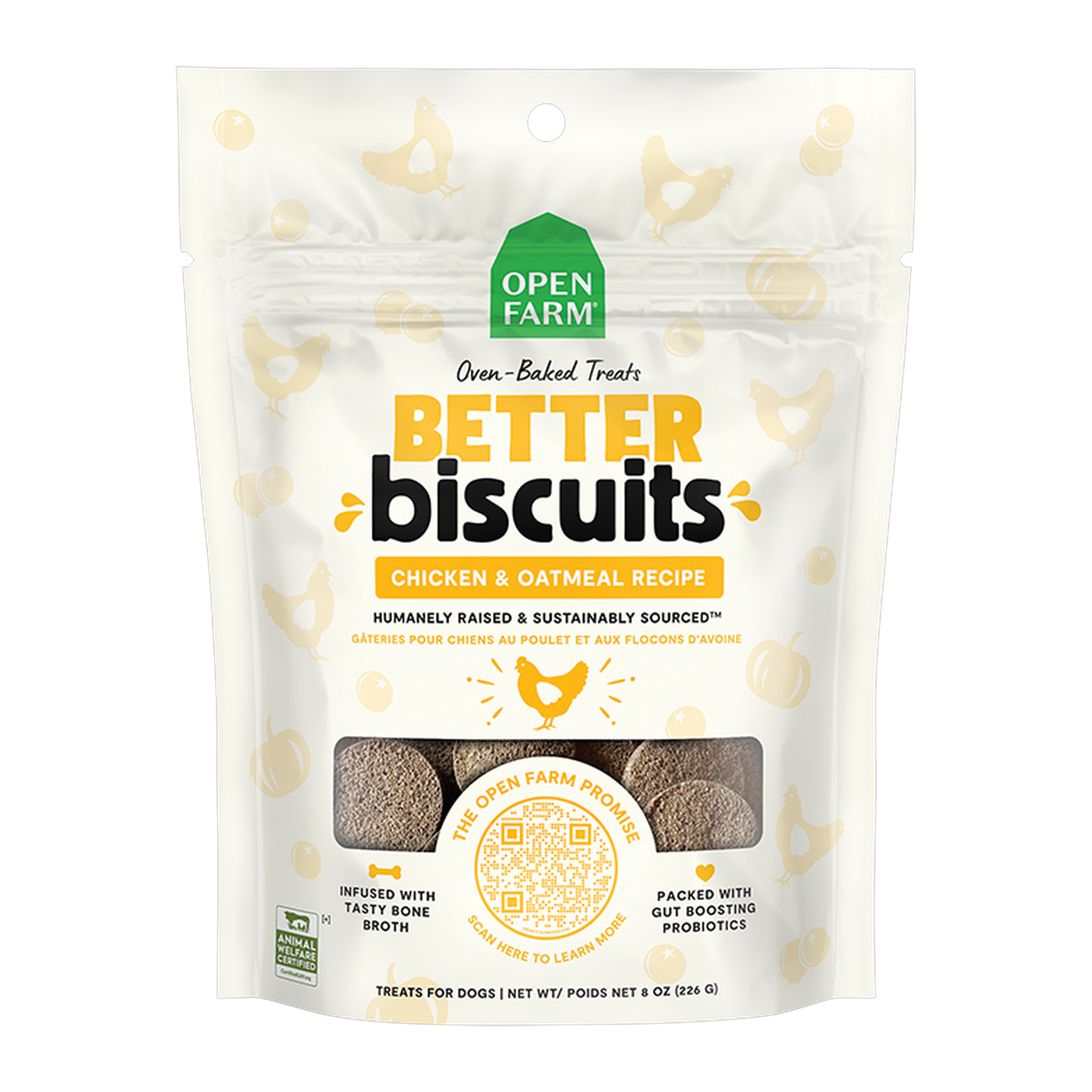 Open Farm Better Biscuits Chicken & Oatmeal Dog Treats 8 oz bag